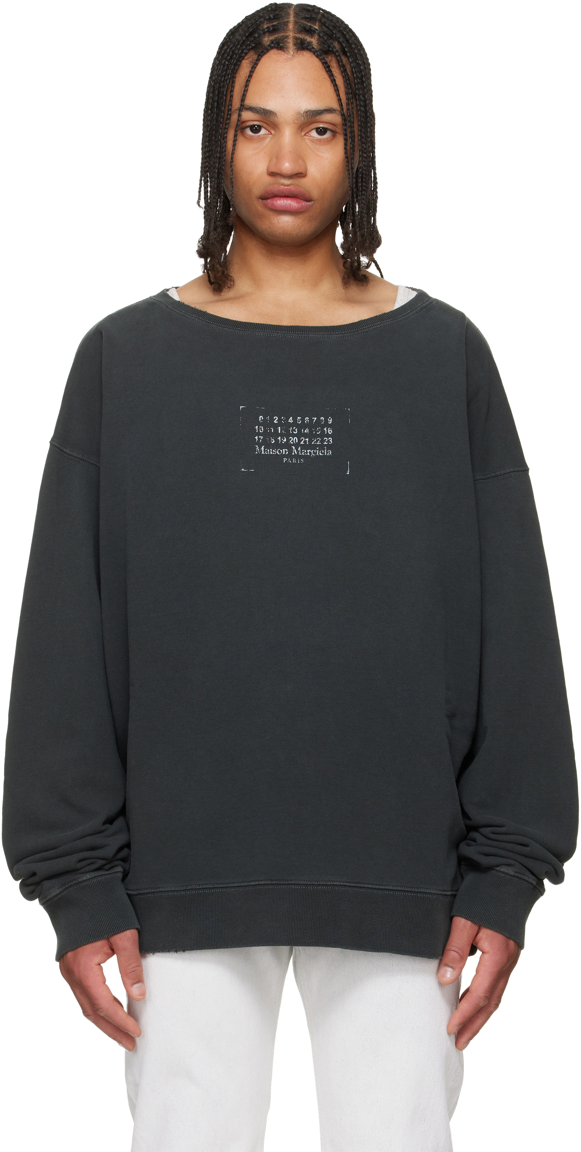 Maison Margiela: ブラック ロゴプリント スウェットシャツ | SSENSE 日本