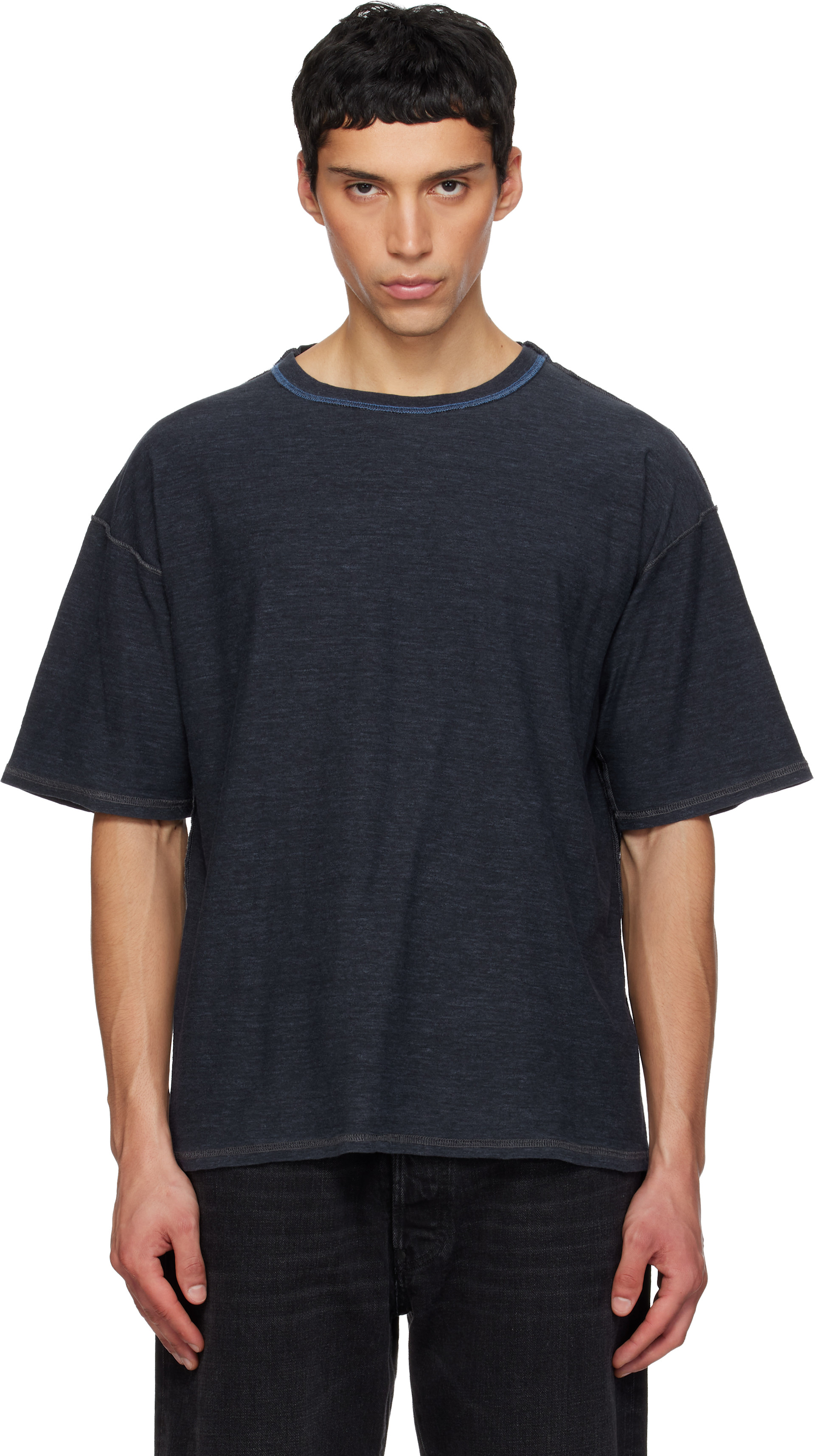 Maison Margiela: ネイビー エクスポーズド シーム Tシャツ | SSENSE 日本