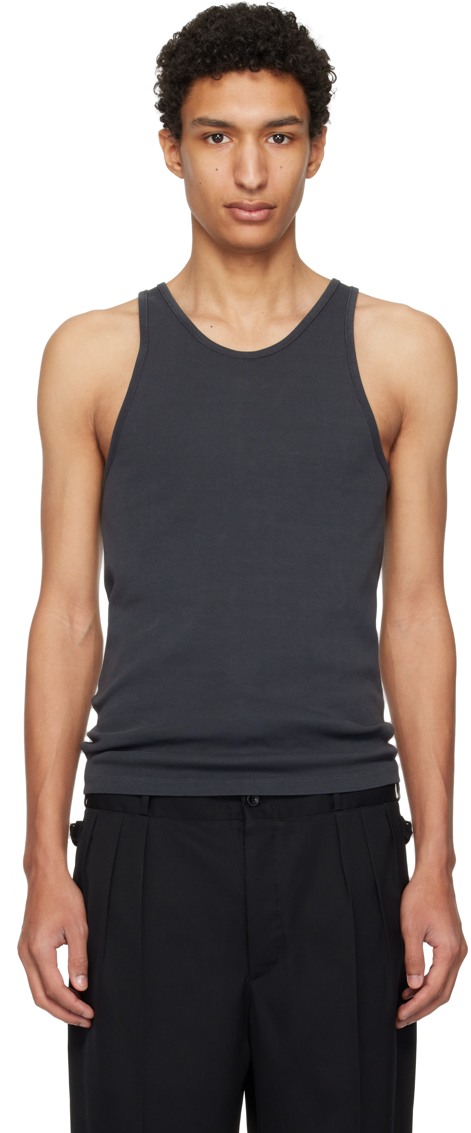 Maison Margiela: Gray Ribbed Tank Top | SSENSE