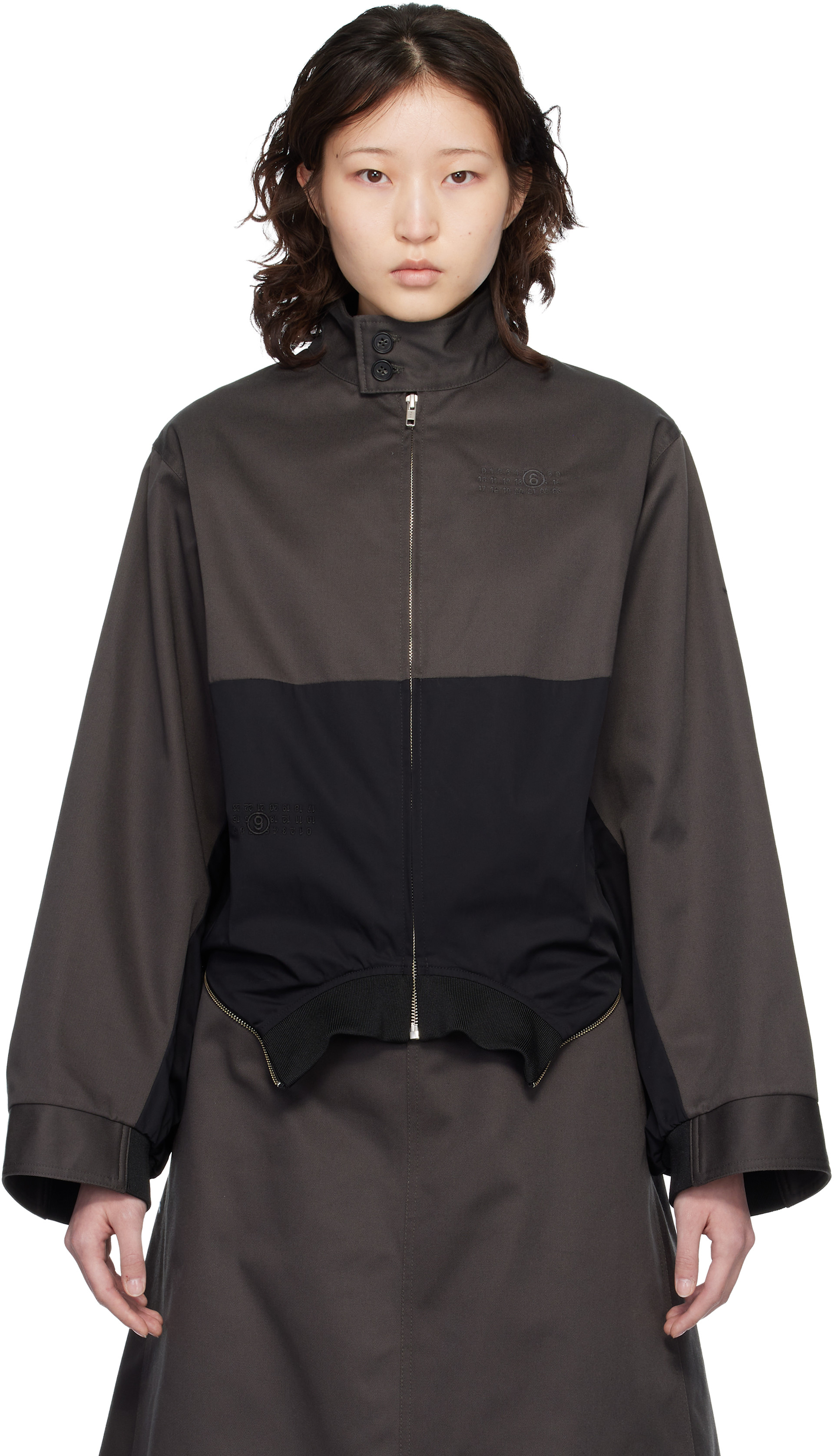 MM6 Maison Margiela: Black Mirrored Two-Tone Zip Jacket | SSENSE