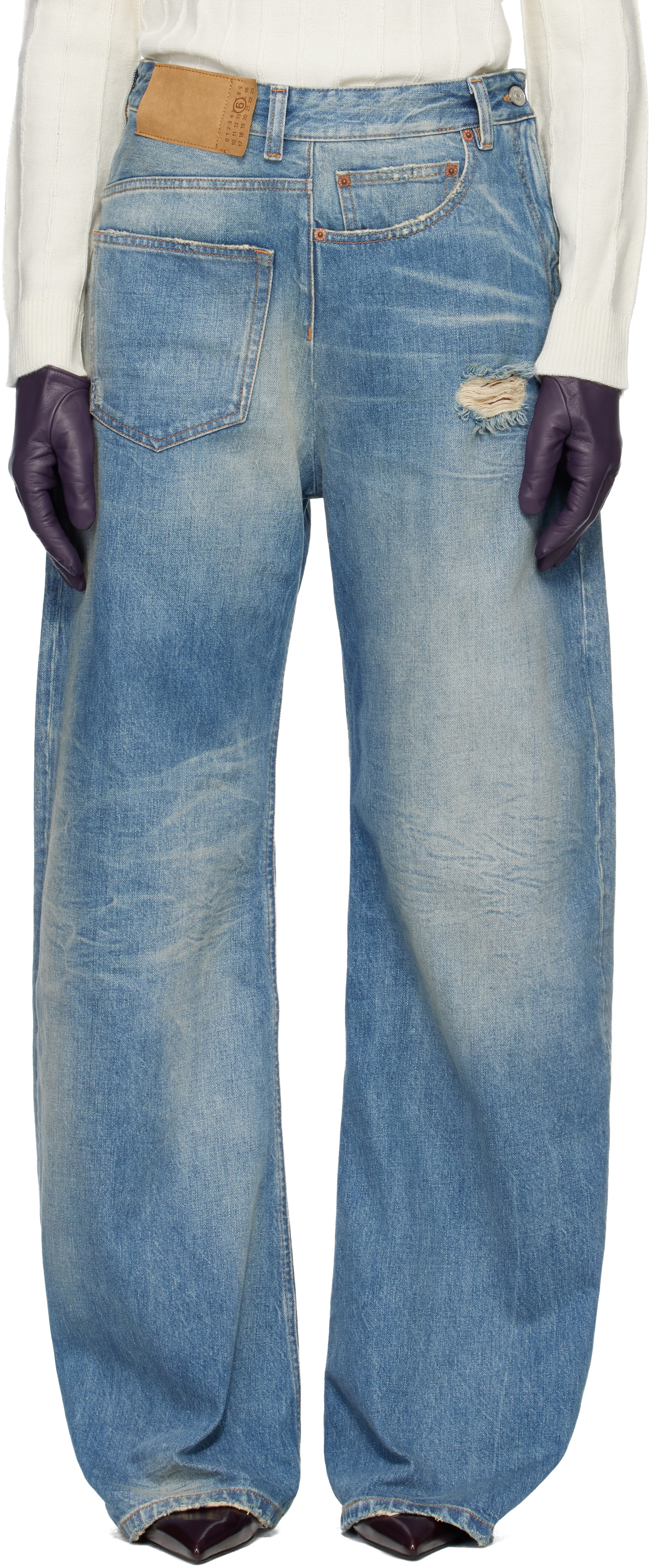 MM6 Maison Margiela: Blue Twist Wide Leg Jeans | SSENSE