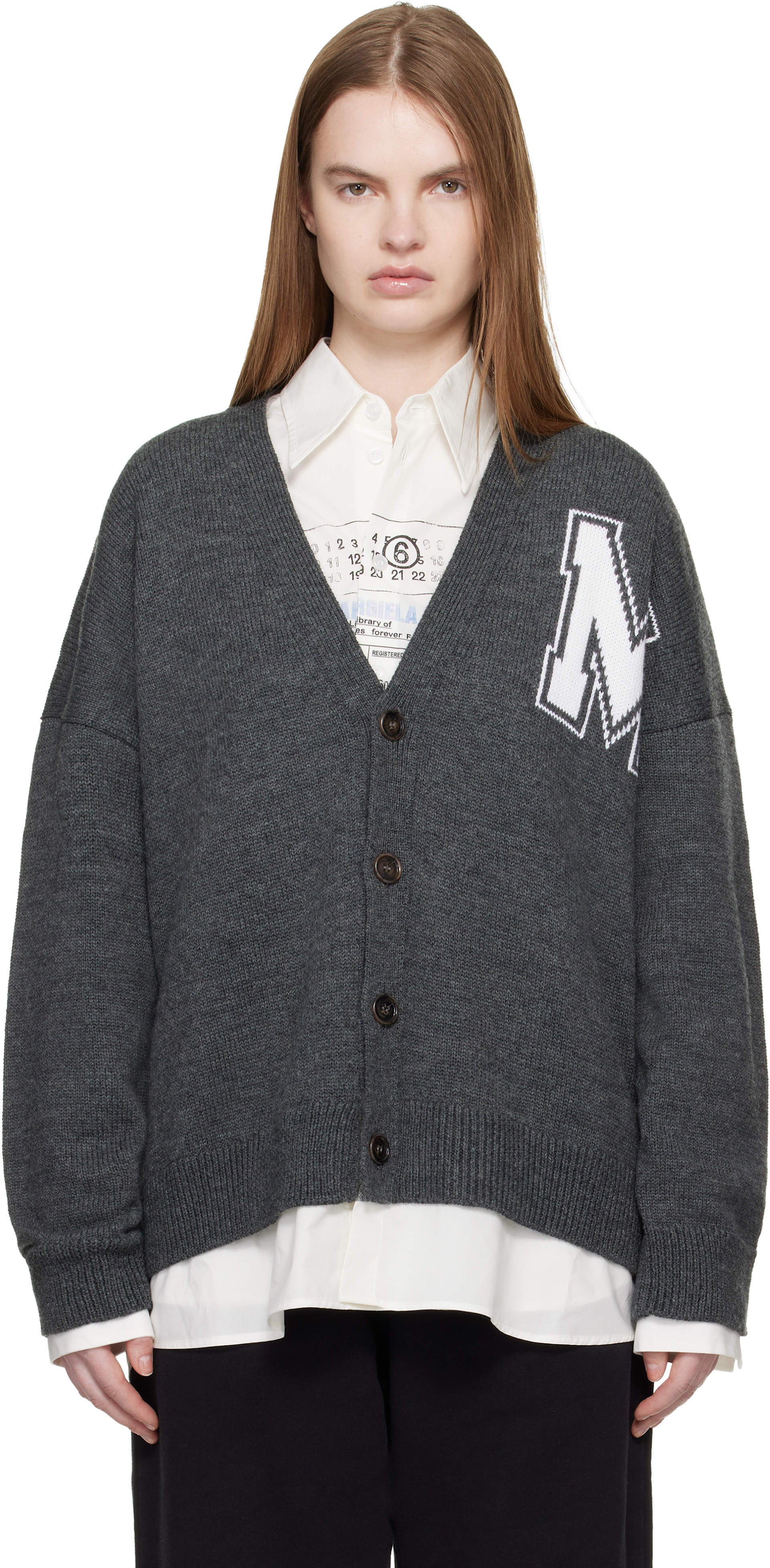 MM6 Maison Margiela: Gray Two-In-One Knit Cardigan | SSENSE Canada