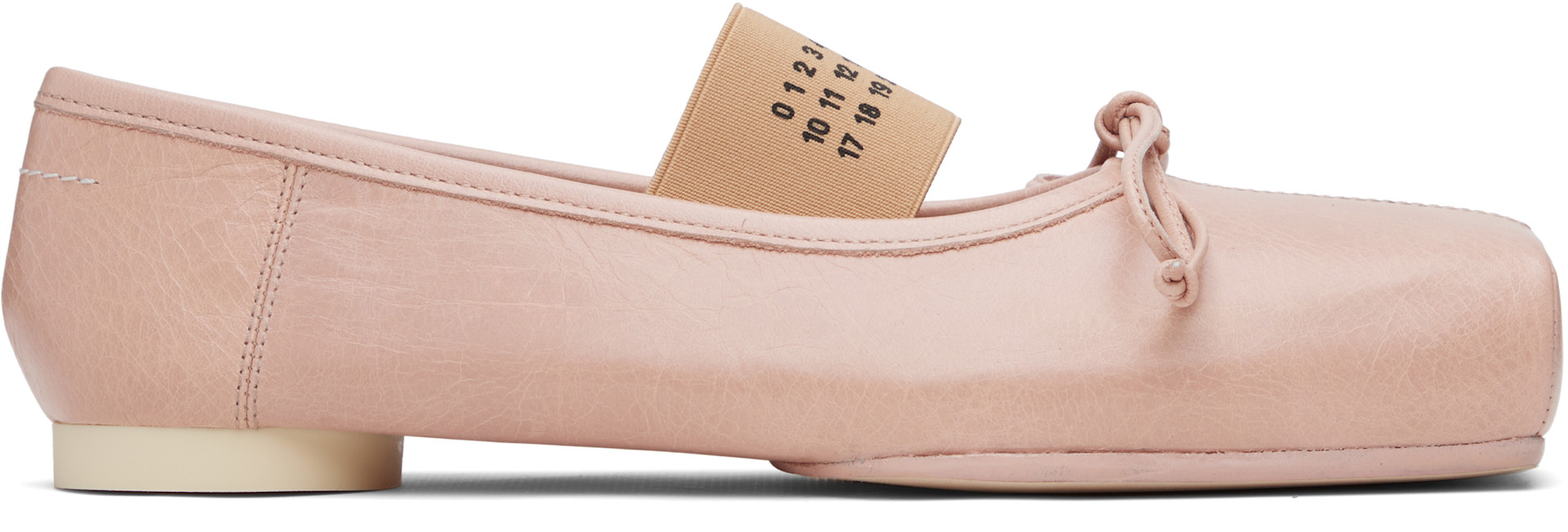MM6 MAISON MARGIELA パンプス　ペールピンク MM6 Maison Margiela: Pink Square Toe Ballerina Flats | SSENSE