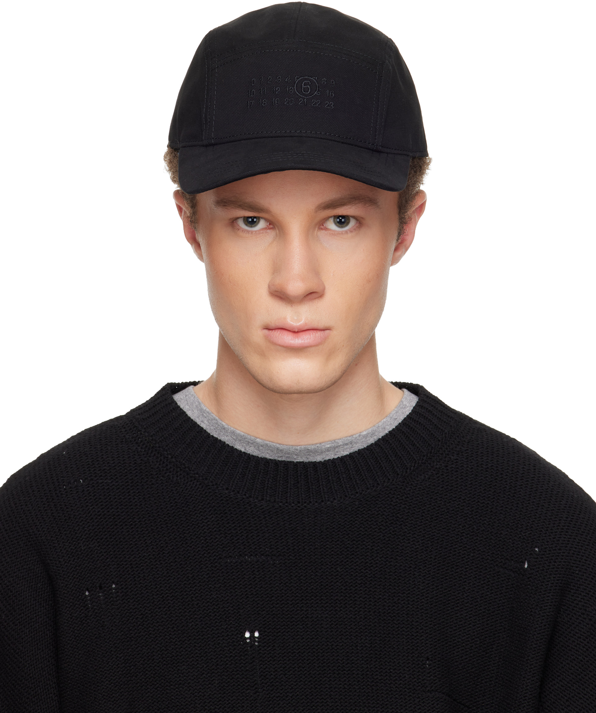 MM6 Maison Margiela: Black Embroidered Logo Cap | SSENSE