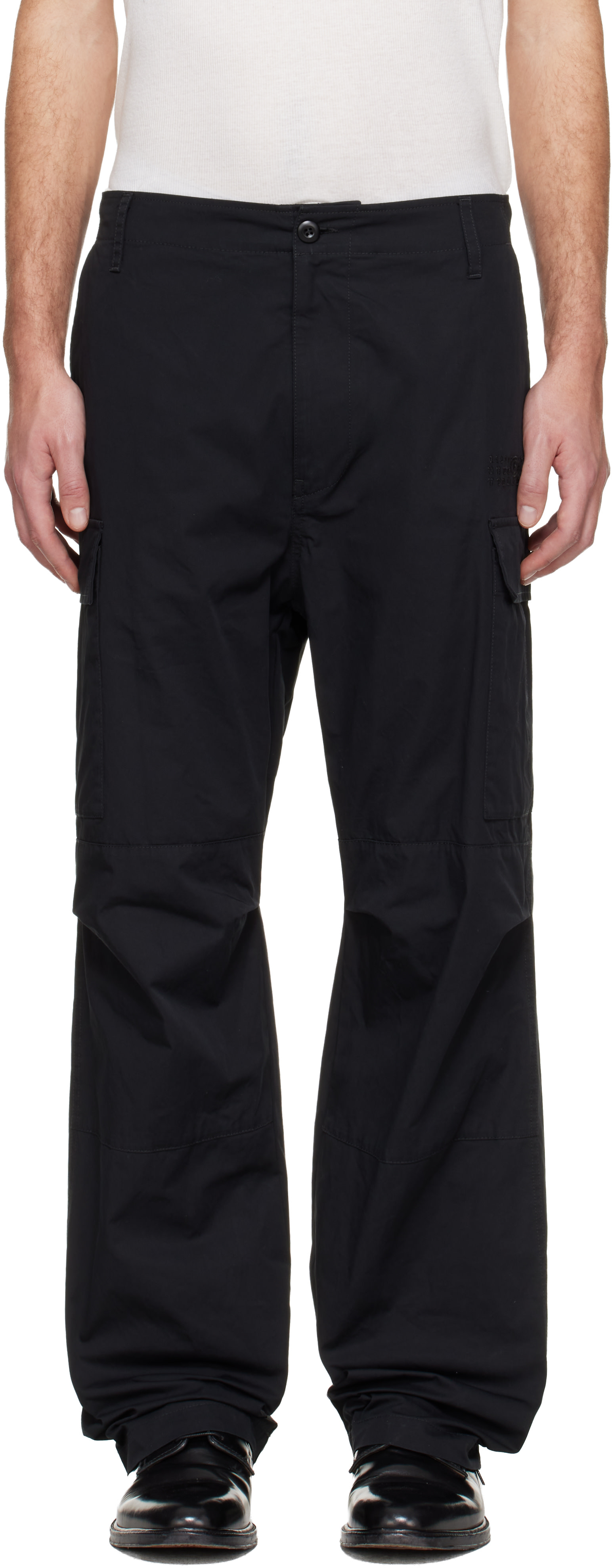 MM6 カーゴパンツ MM6 Maison Margiela: Black Embroidered Logo Cargo Pants | SSENSE