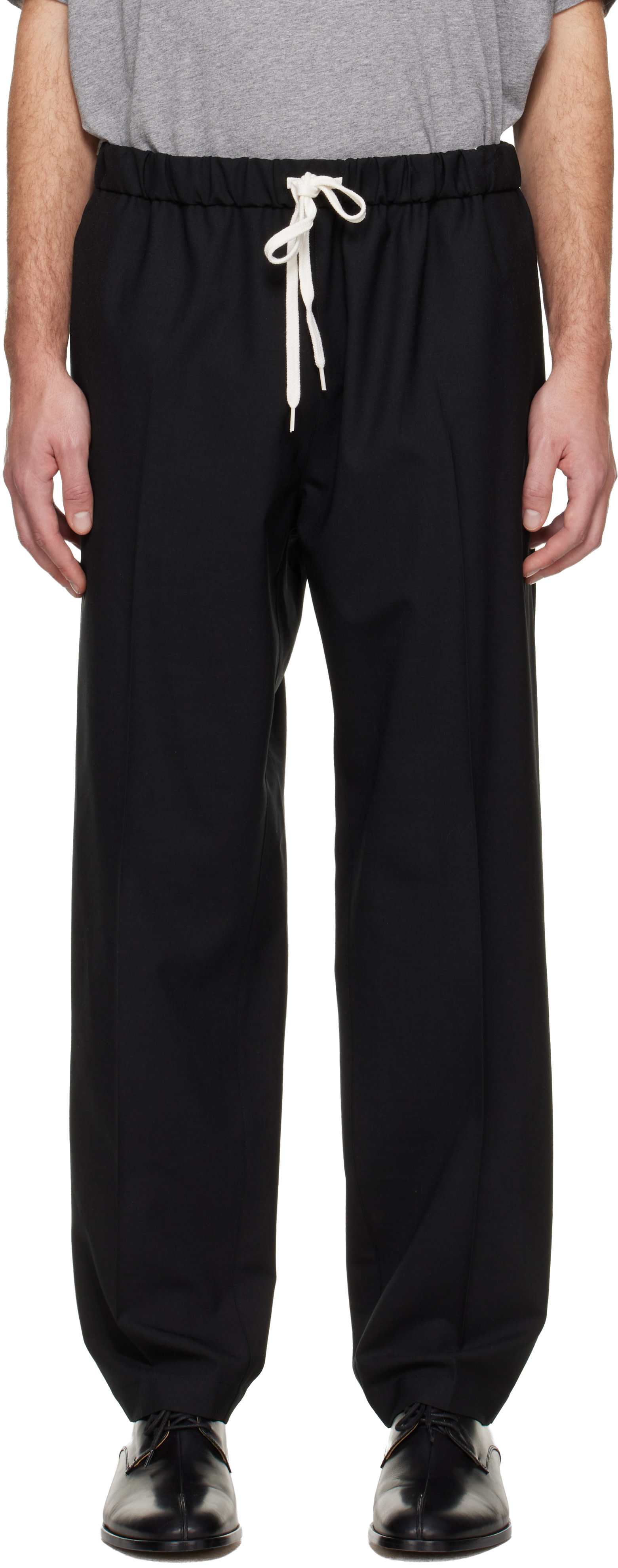 MM6 Maison Margiela: ブラック ドローストリング トラウザーズ