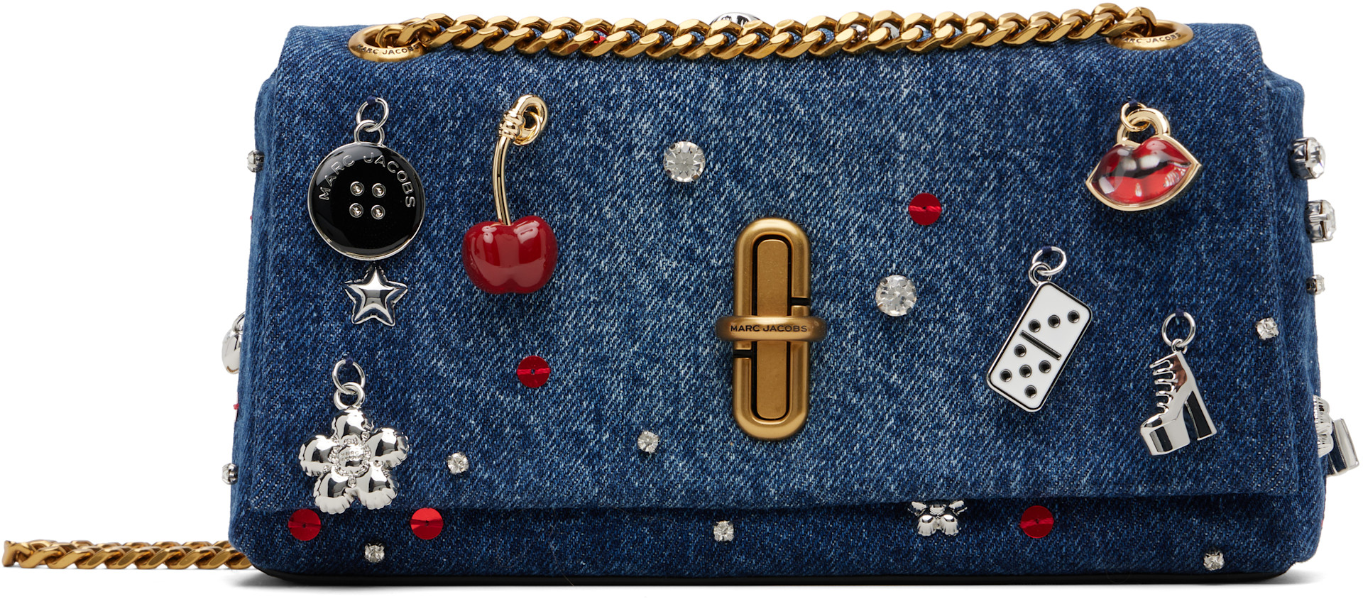 Marc Jacobs: ブルー 'The Trinket Charm Denim Dual Chain Mini