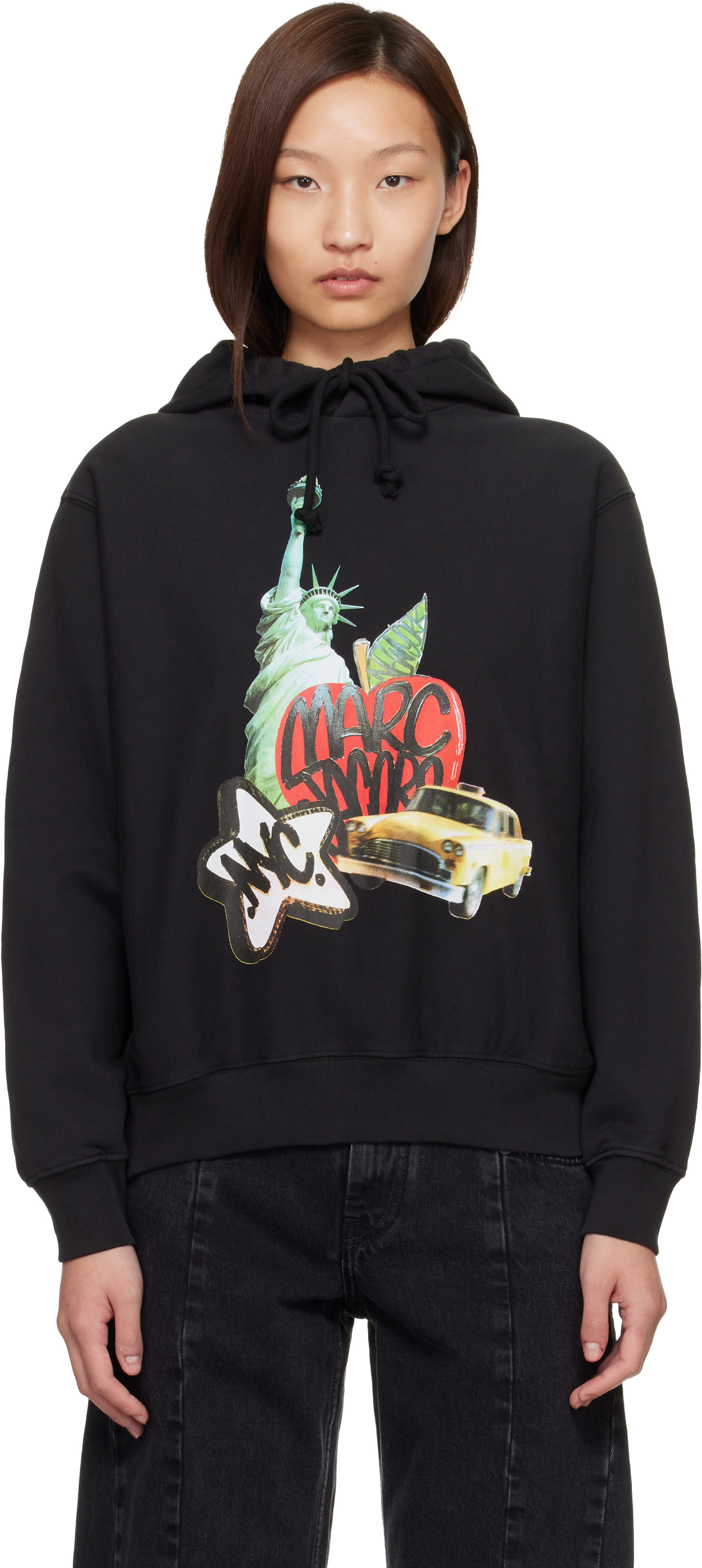 美品です。MARC JACOBS ブラック ニットパーカー Marc Jacobs: SSENSE Exclusive Black 'The New York' City Hoodie