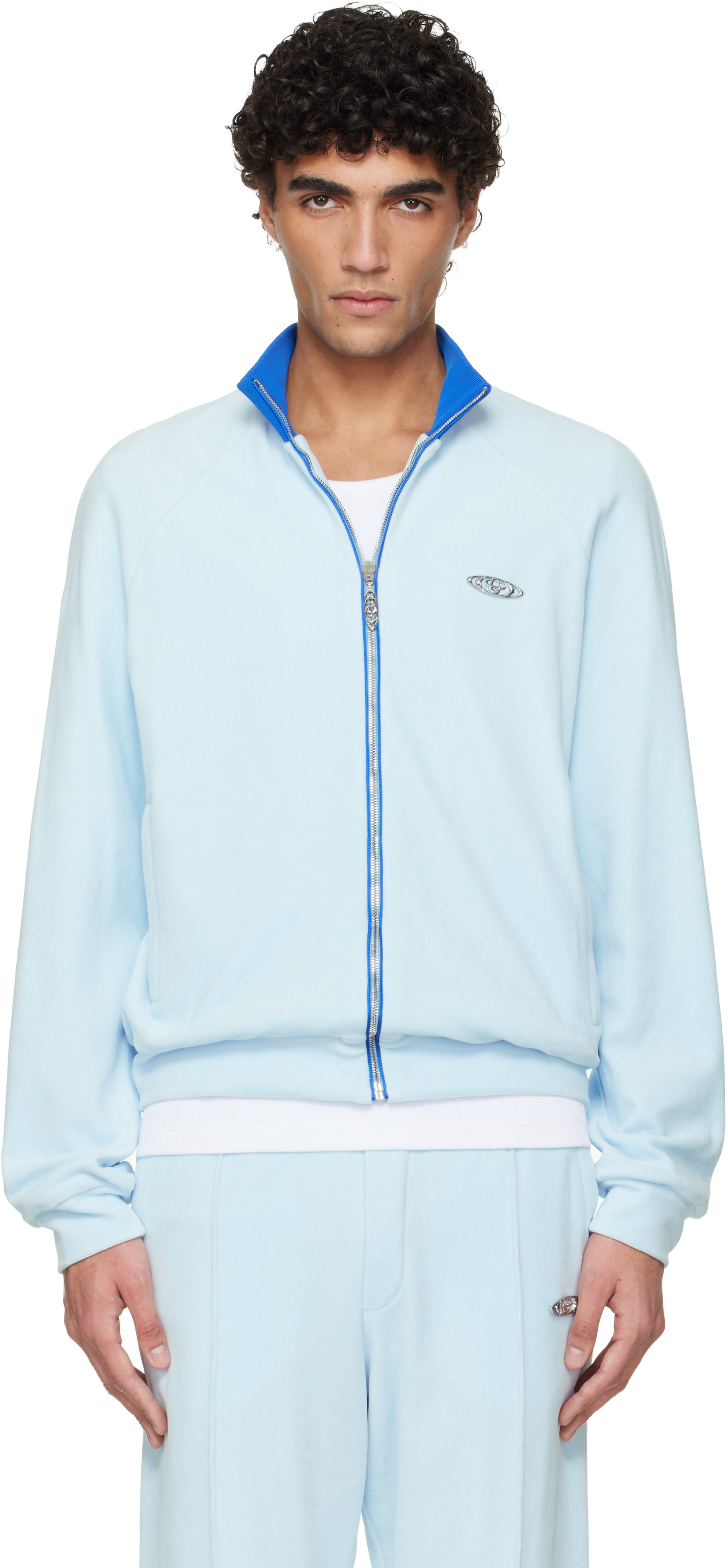 Casablanca: Blue Velour Track Jacket | SSENSE