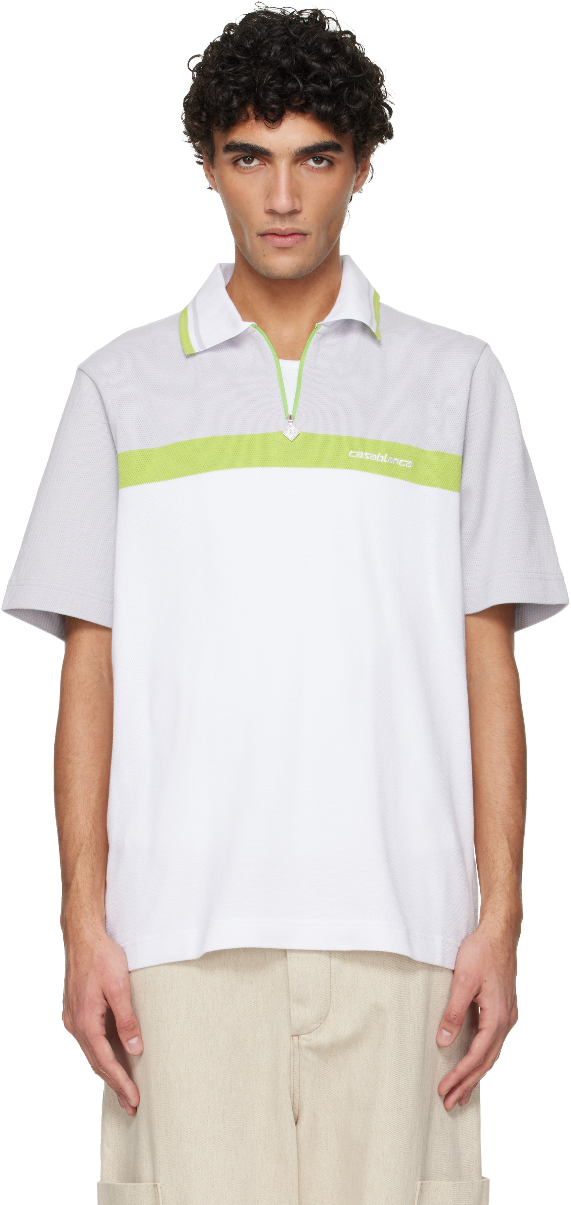 Gray & White Short Sleeve Polo by Casablanca on Sale