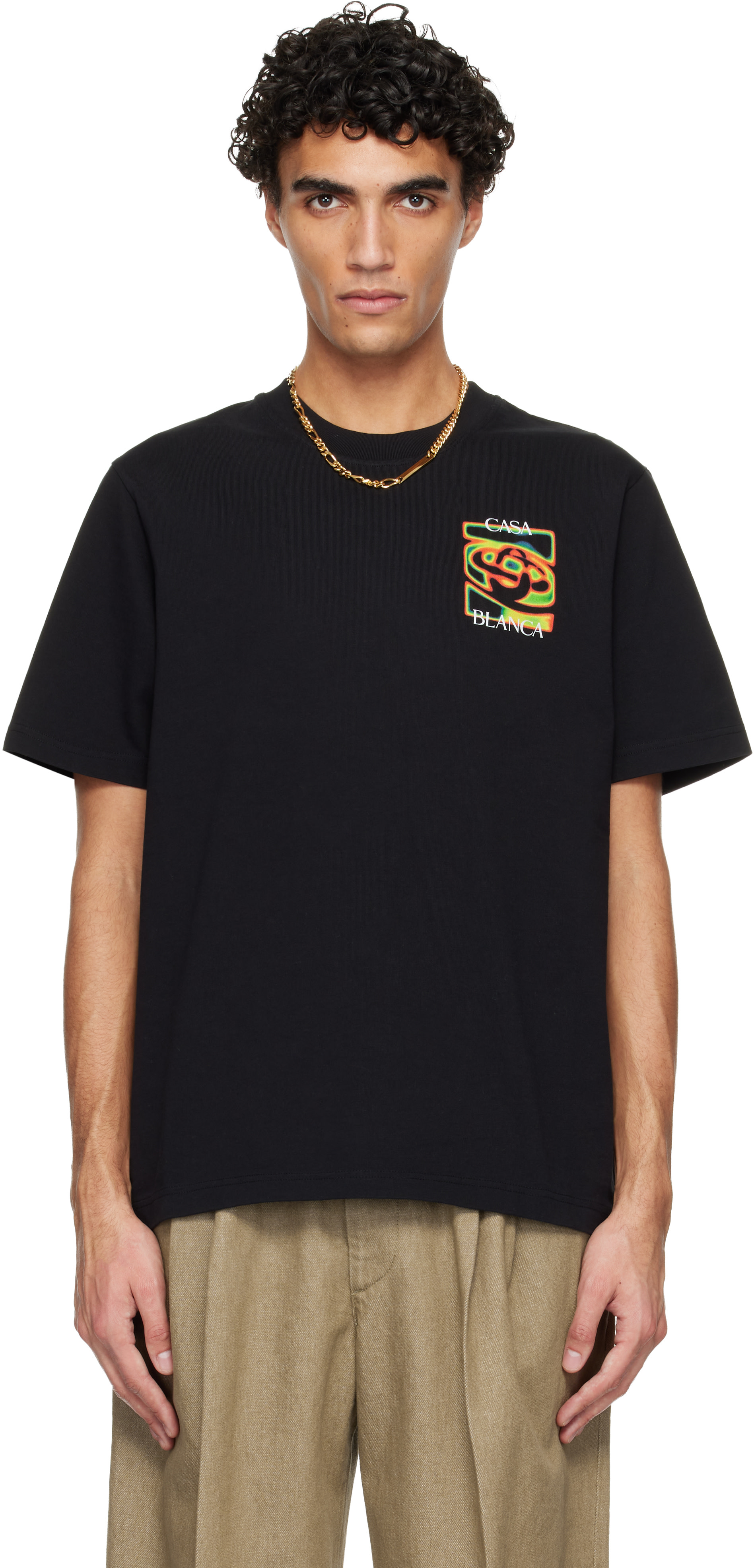 Casablanca: ブラック Heat Map Logo 半袖Tシャツ | SSENSE 日本