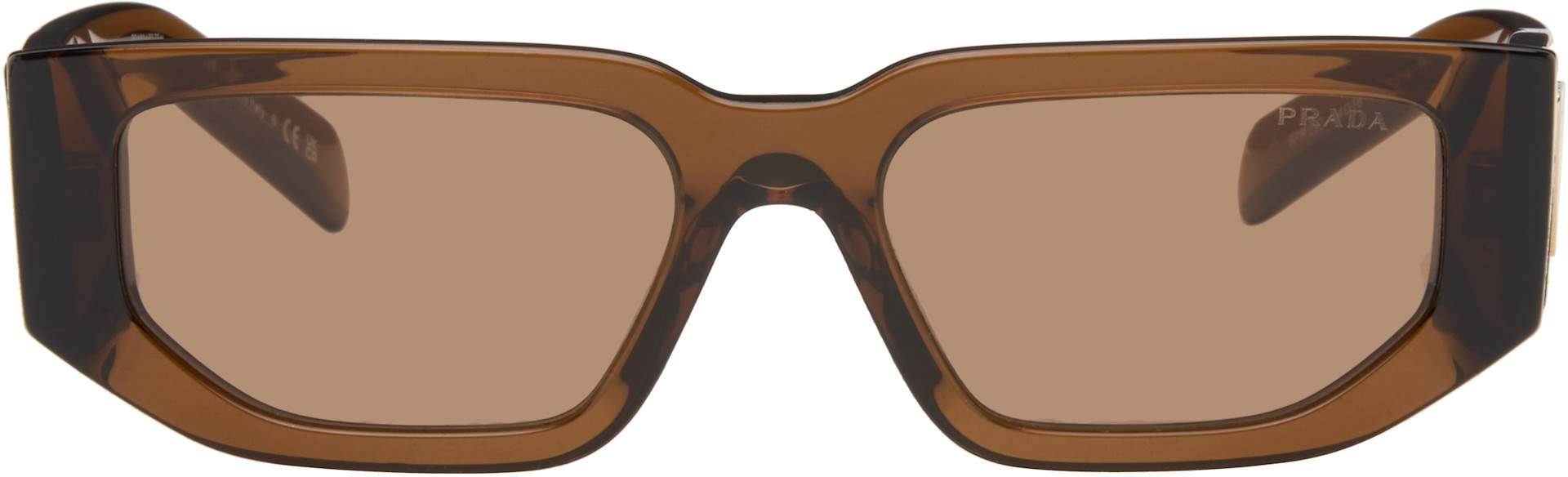 Prada Eyewear: Brown Rectangle Sunglasses | SSENSE
