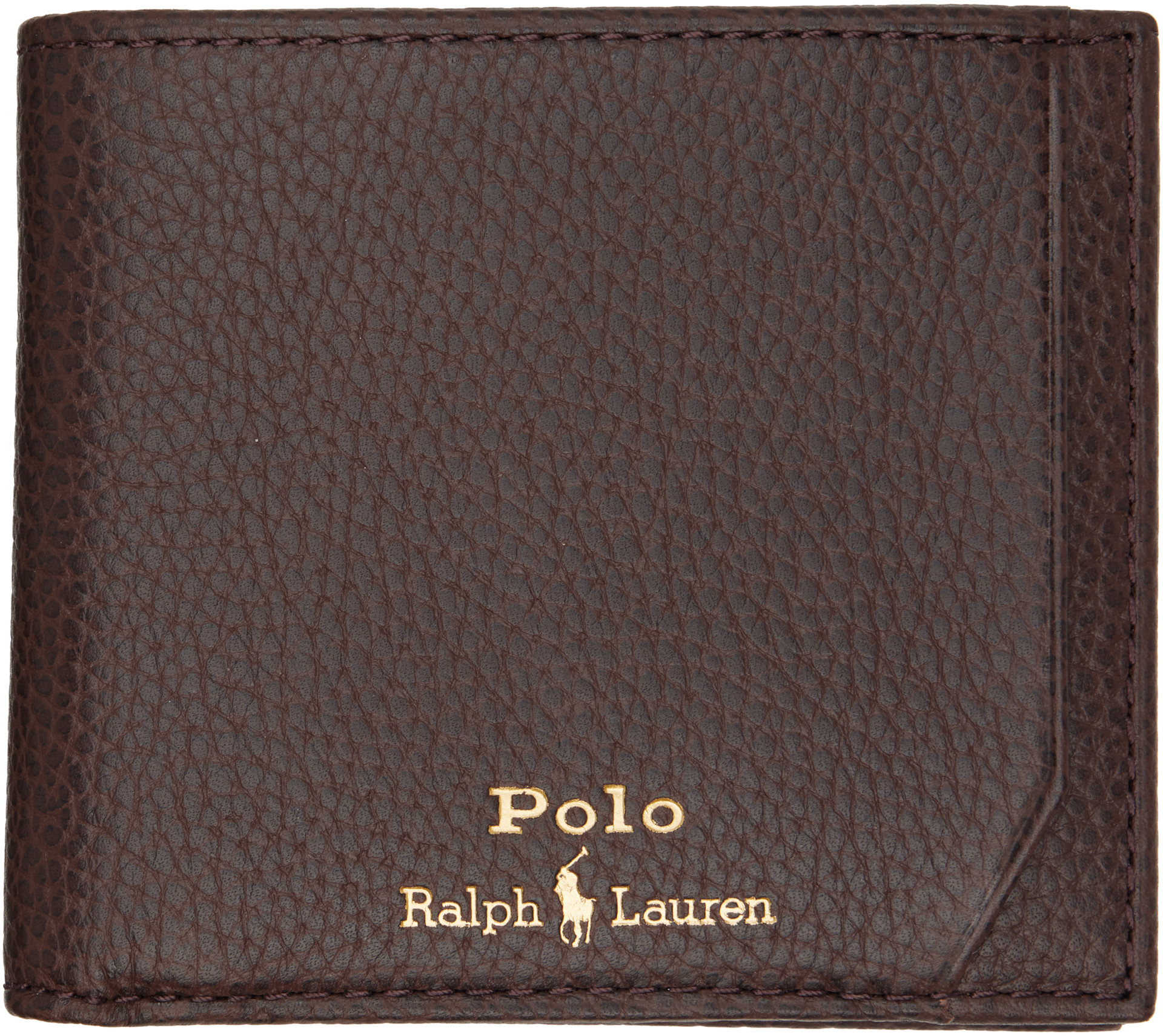 Polo Ralph Lauren: Brown Pebbled Leather Billfold Wallet | SSENSE