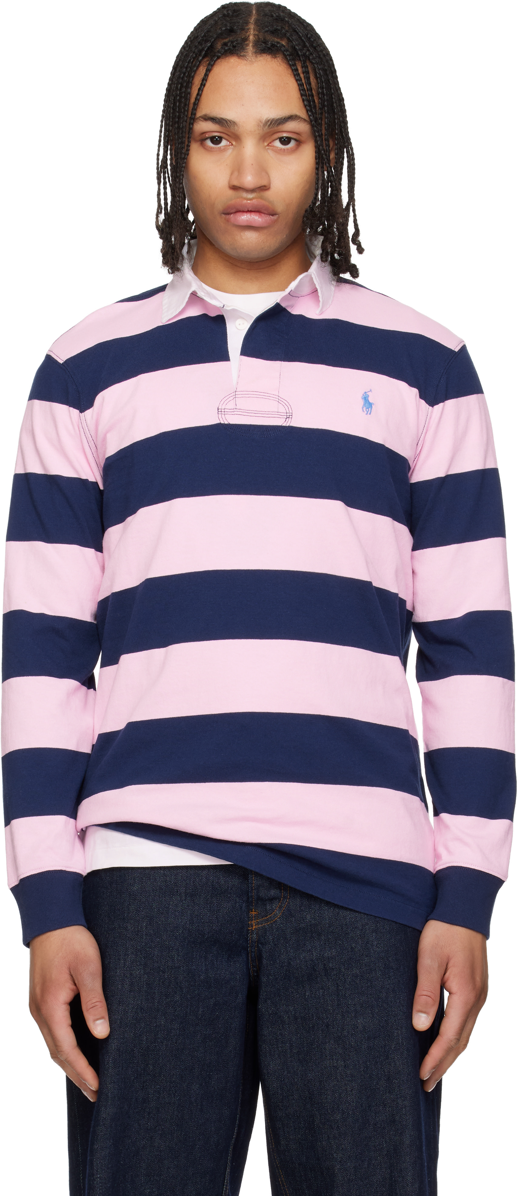 Ralph Lauren ネイビー ジップアップジャケットS 裏ピンクストライプ Polo Ralph Lauren: Pink & Navy 'The Iconic Rugby' Polo | SSENSE