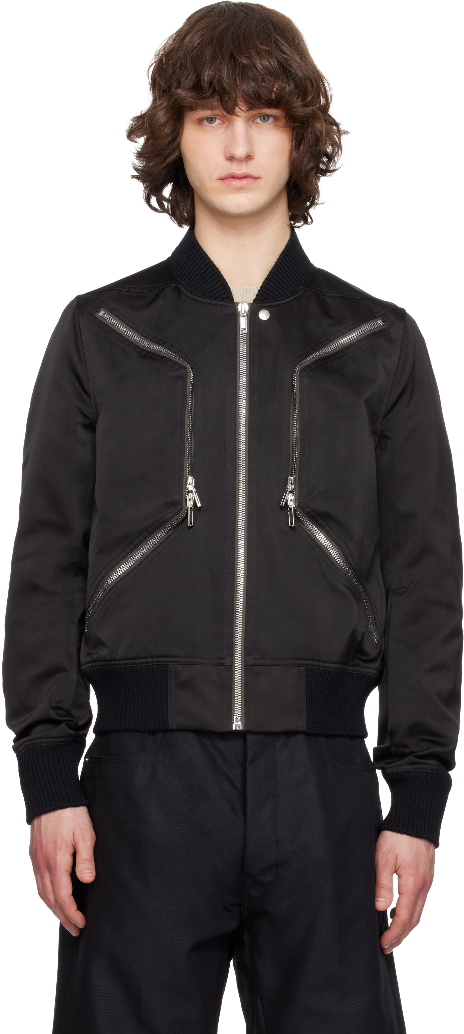 Rick Owens: Black Temple Heizer Flight Bomber Jacket | SSENSE Rick Owens: Black Temple Heizer Flight Bomber Jacket | SSENSE
