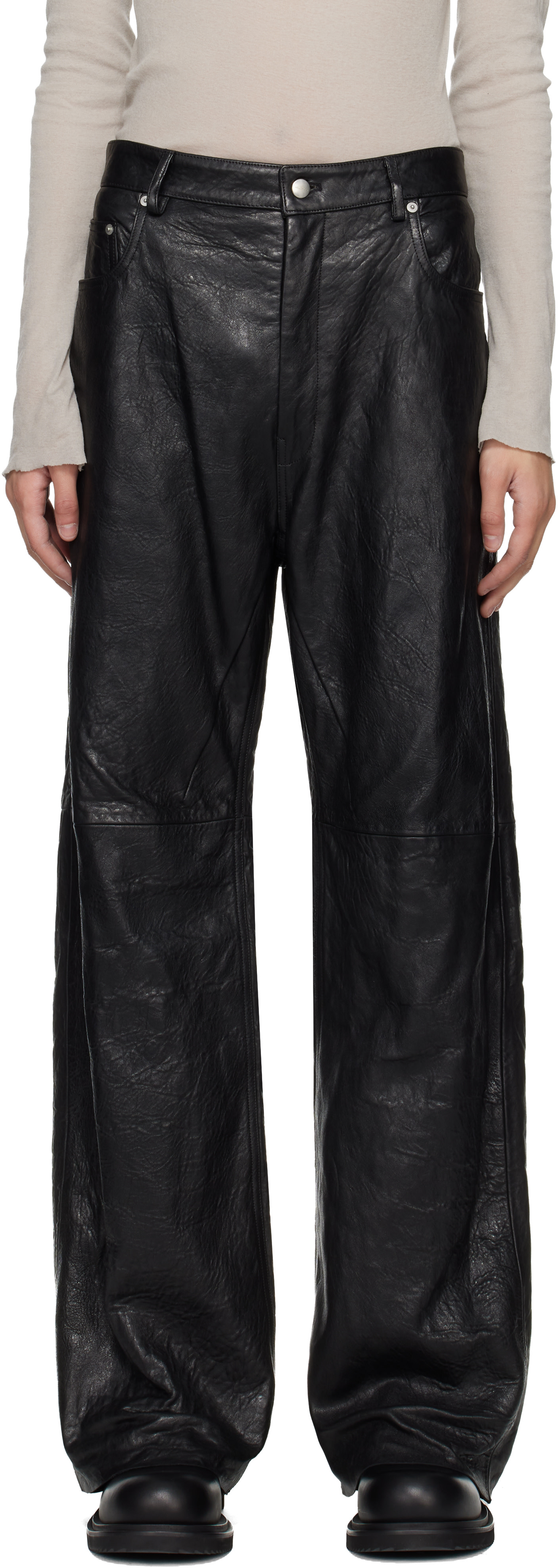 Rick Owens: Black Temple Geth Leather Pants | SSENSE