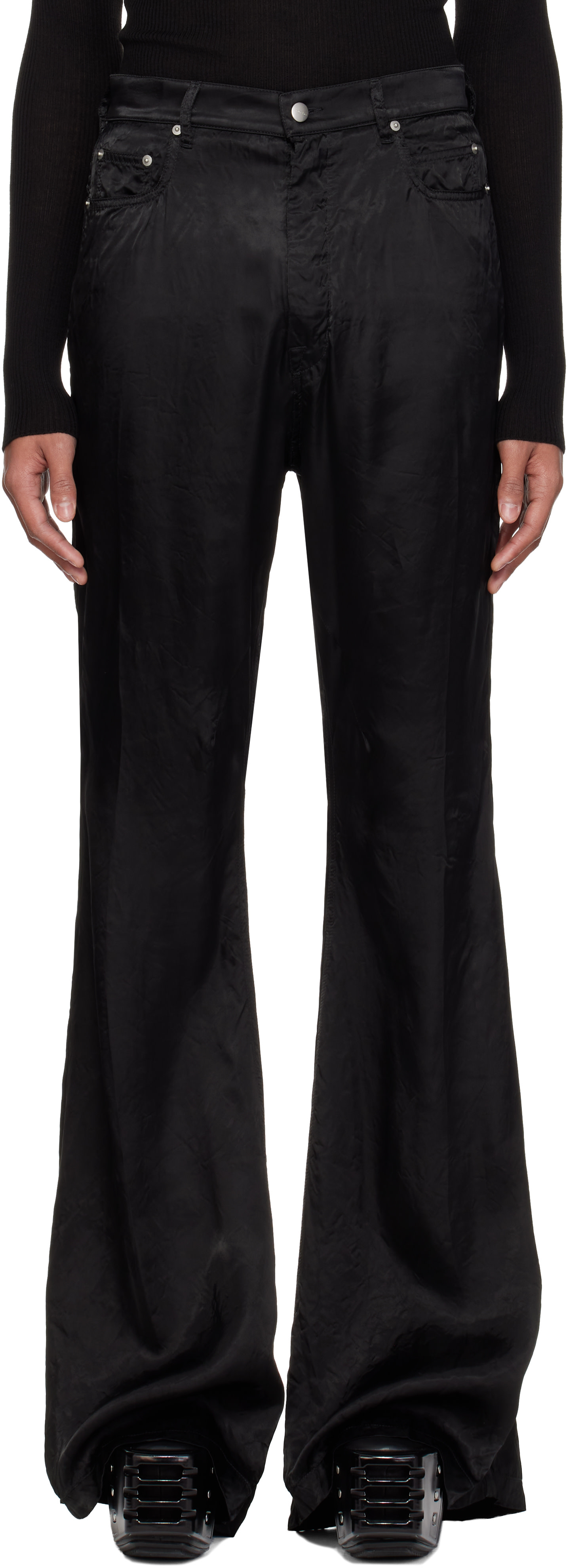Rick Owens: ブラック Temple Bolan ブーツカットパンツ | SSENSE 日本