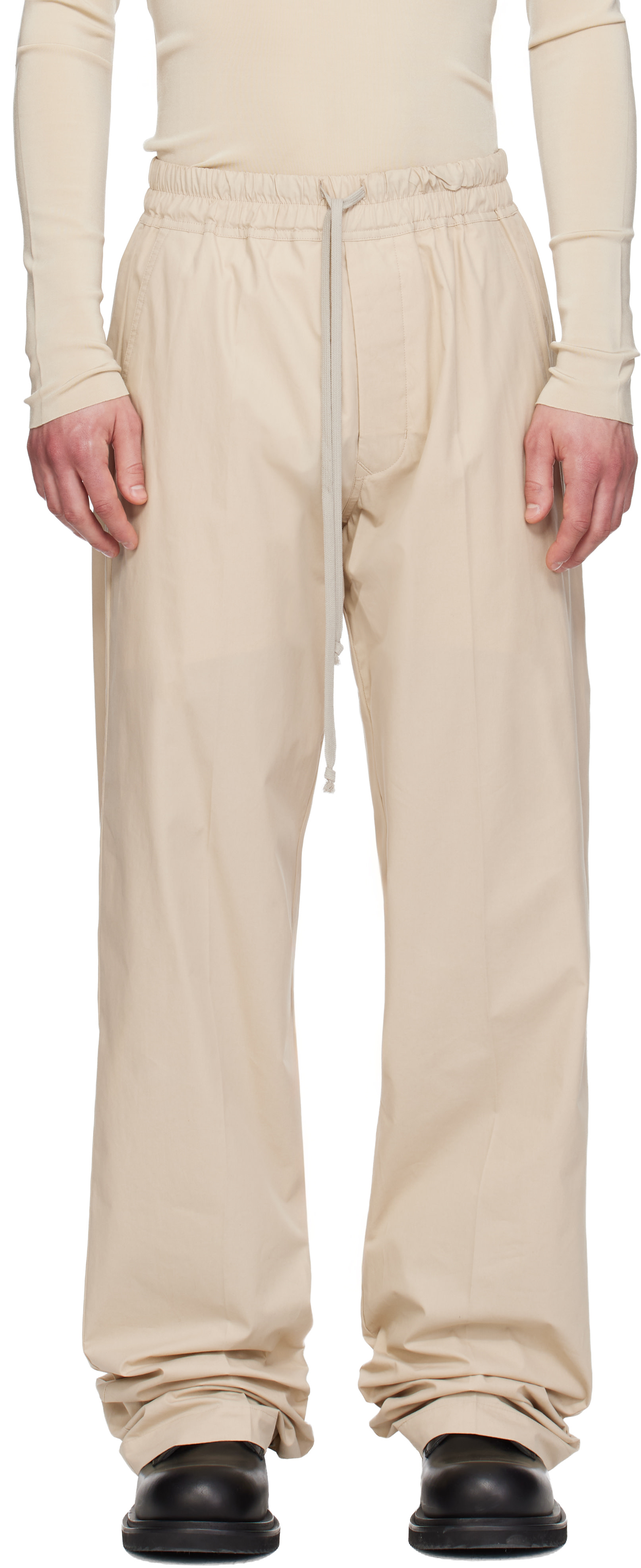 Rick Owens リックオウエンス Forever Drawstring RU01D3390-P ドローストリングパンツ ベージュ Rick Owens: Beige Temple Dietrich Drawstring Trousers | SSENSE