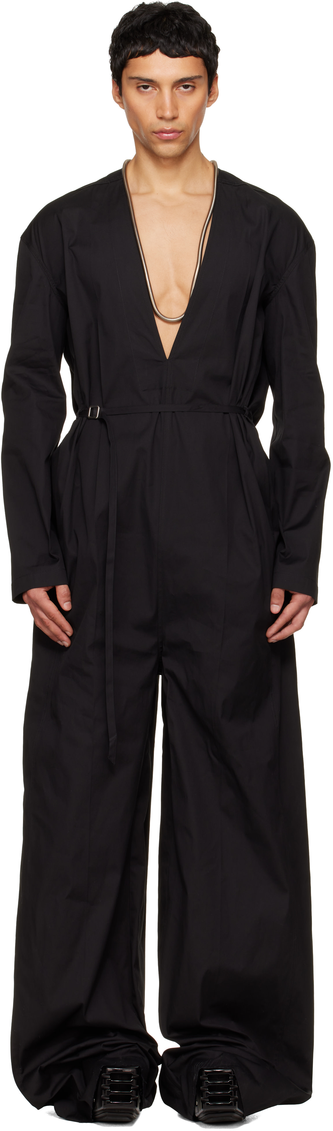 Rick Owens: ブラック Temple LS Long ジャンプスーツ | SSENSE 日本