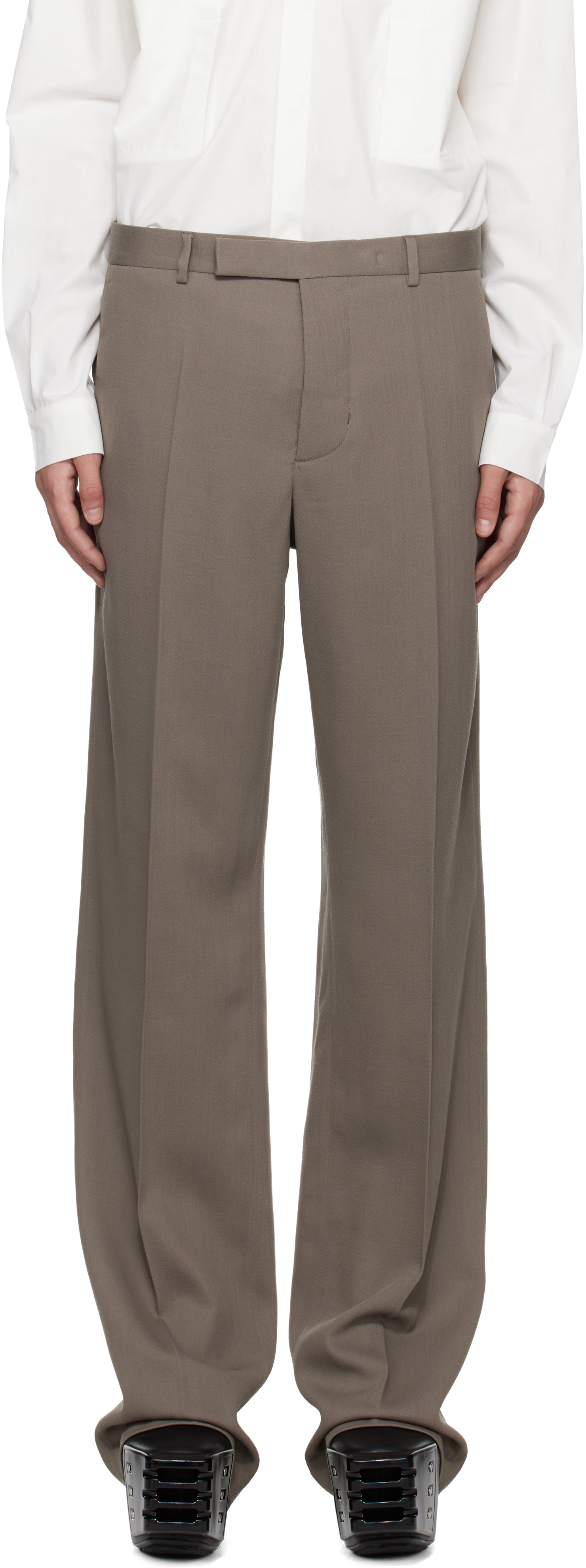 Rick Owens: Gray Temple Twisted Wool Tailored Dietrich Trousers