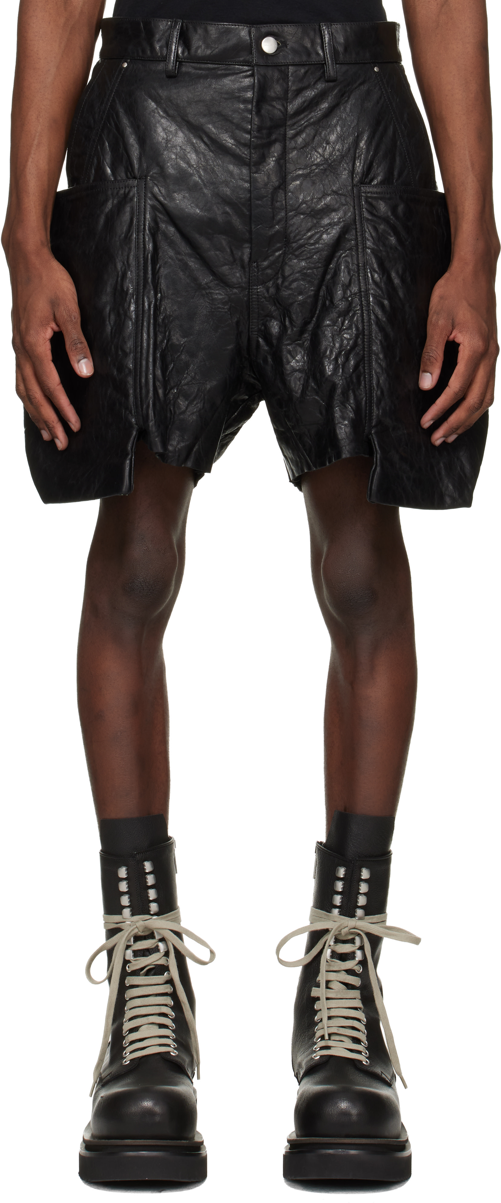 Rick Owens: ブラック Temple Stefan レザー カーゴショートパンツ