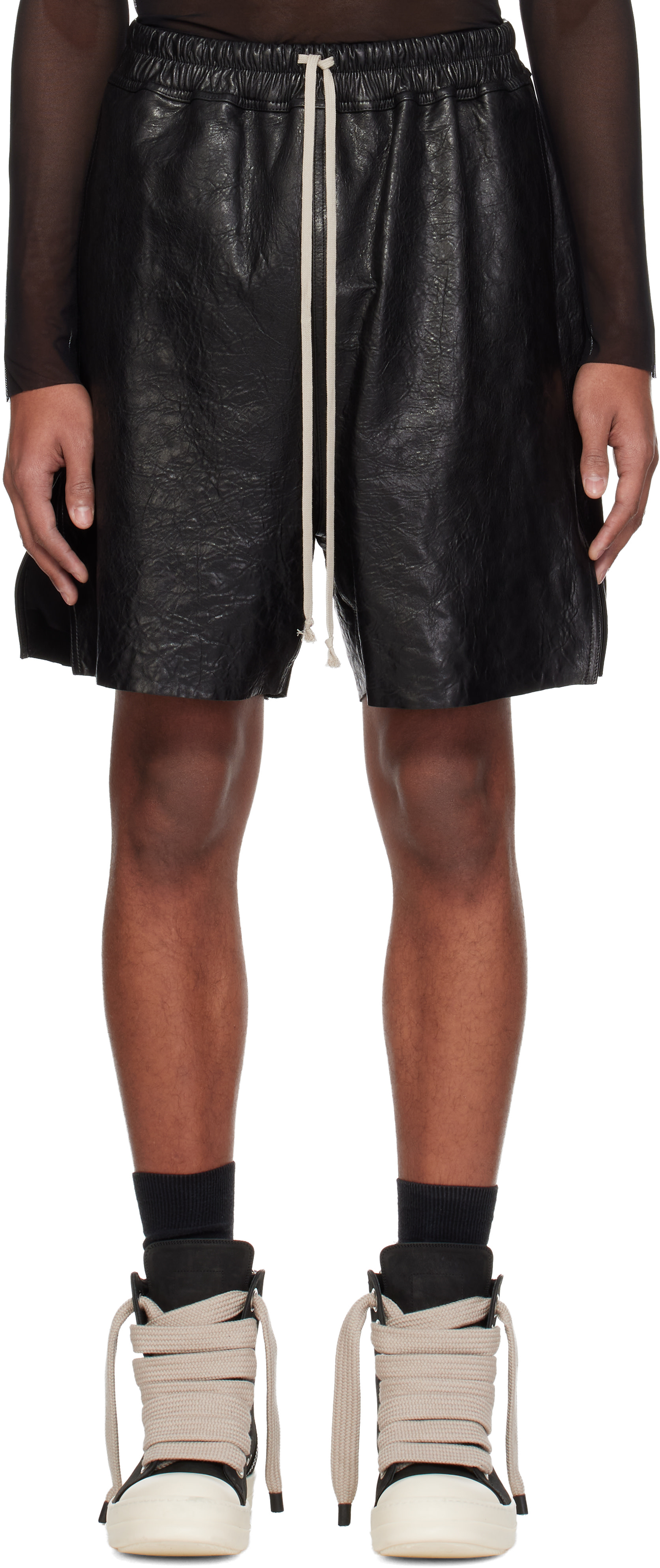 Rick Owens: ブラック Temple ボクサー レザーショートパンツ | SSENSE