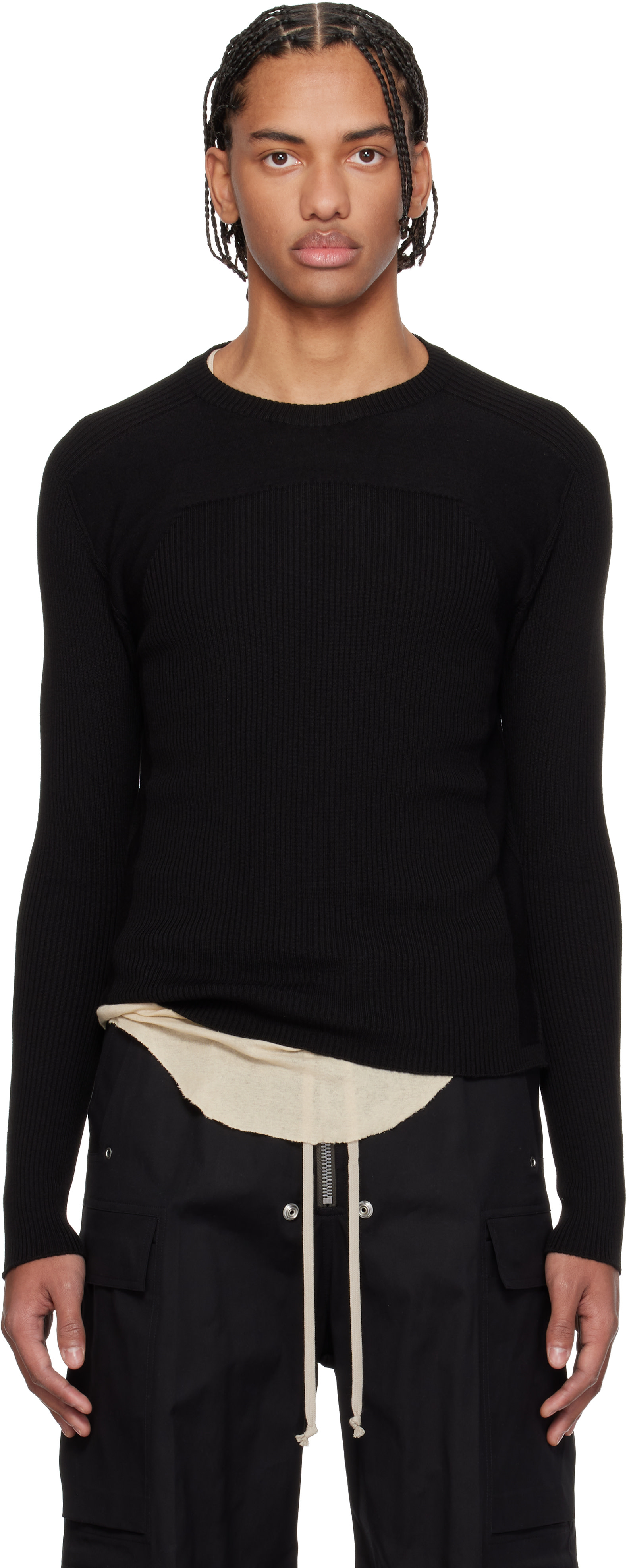 Rick Owens: Black Temple Ribbed Geo Sweater | SSENSE Rick Owens: Black Temple Ribbed Geo Sweater | SSENSE