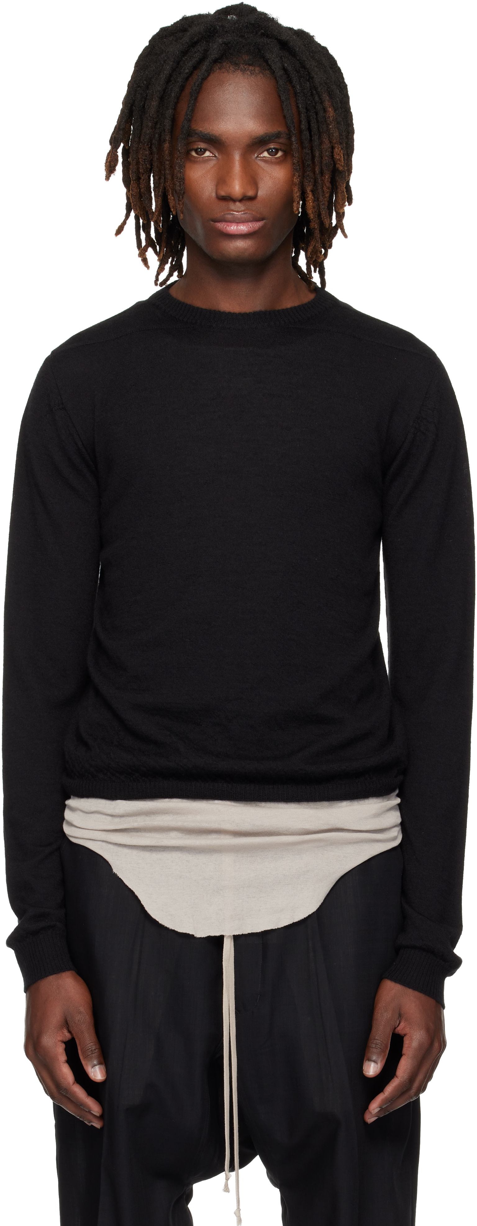 Rick Owens: Black Temple Rasato Knit Cropped Biker Sweater | SSENSE