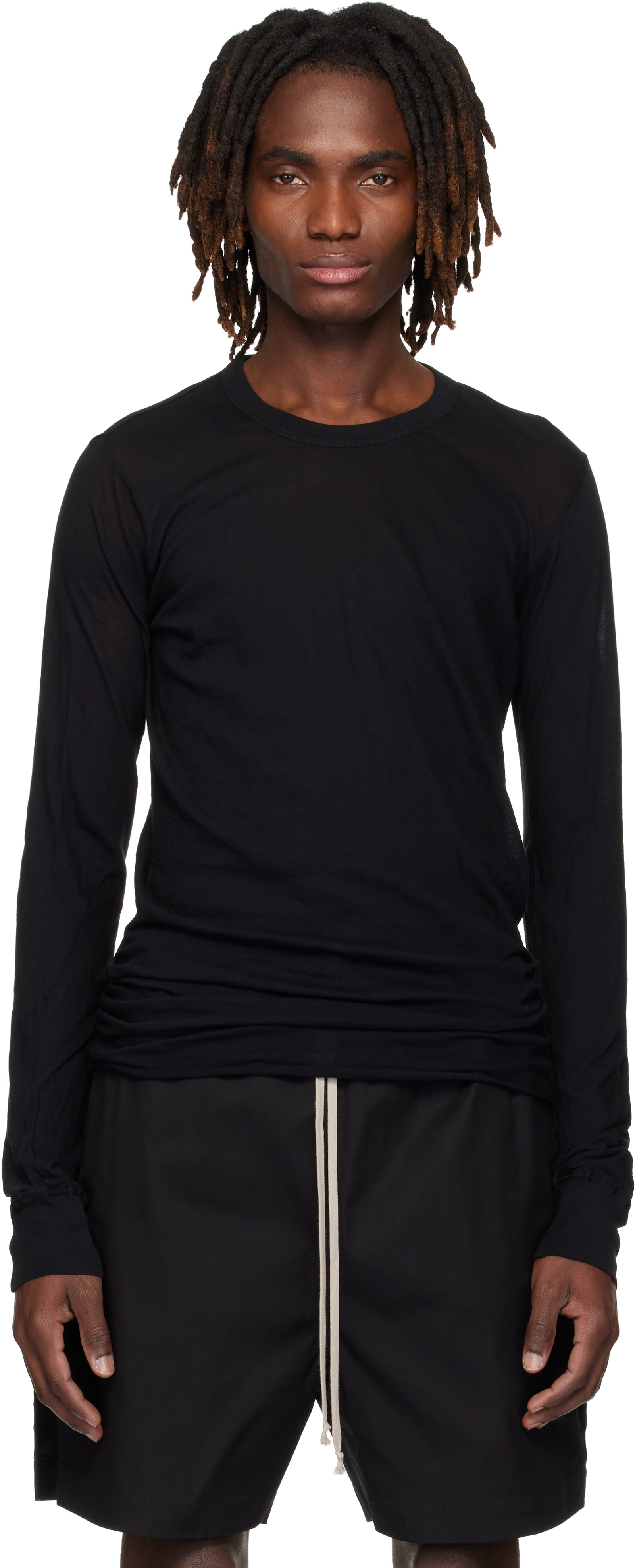 Rick Owens: ブラック Temple Basic LS Tシャツ | SSENSE 日本