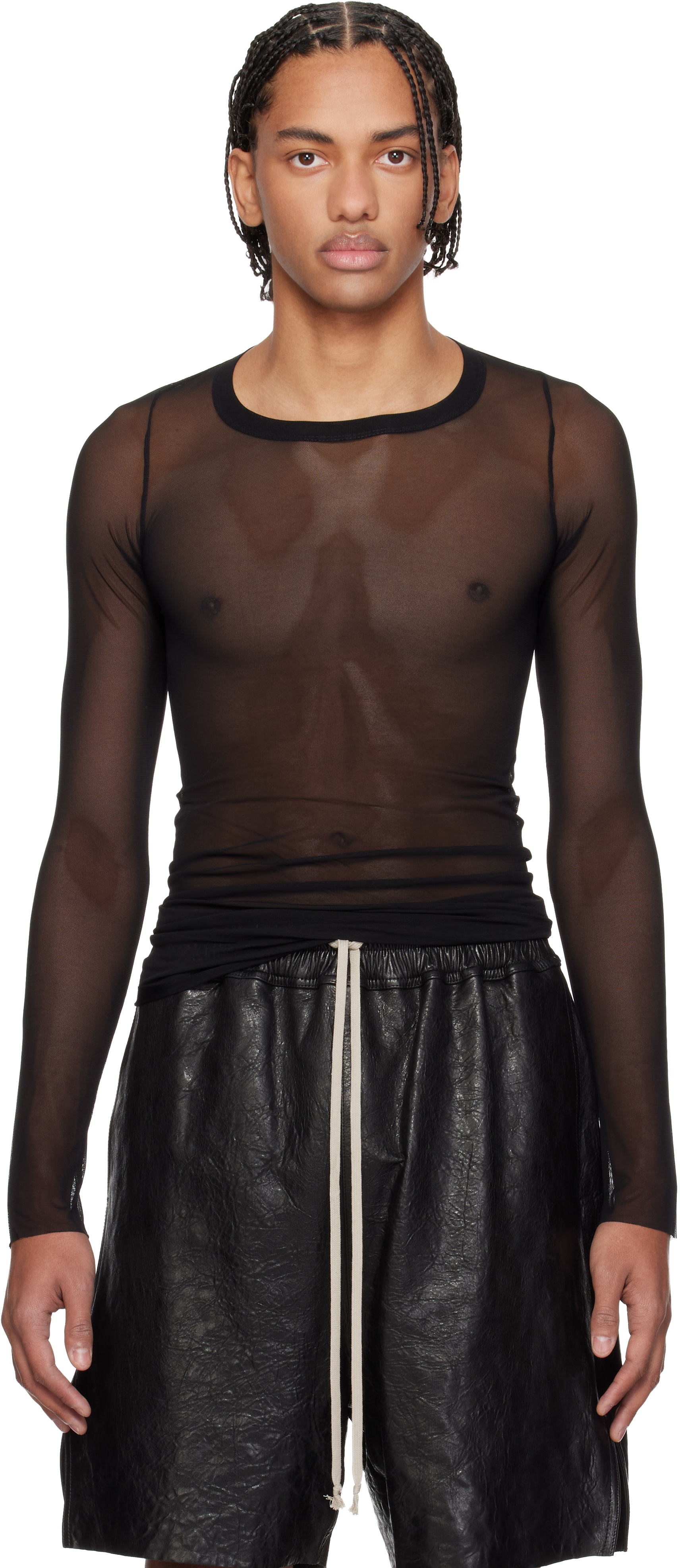 Rick Owens: ブラック Temple 長袖リブTシャツ | SSENSE 日本