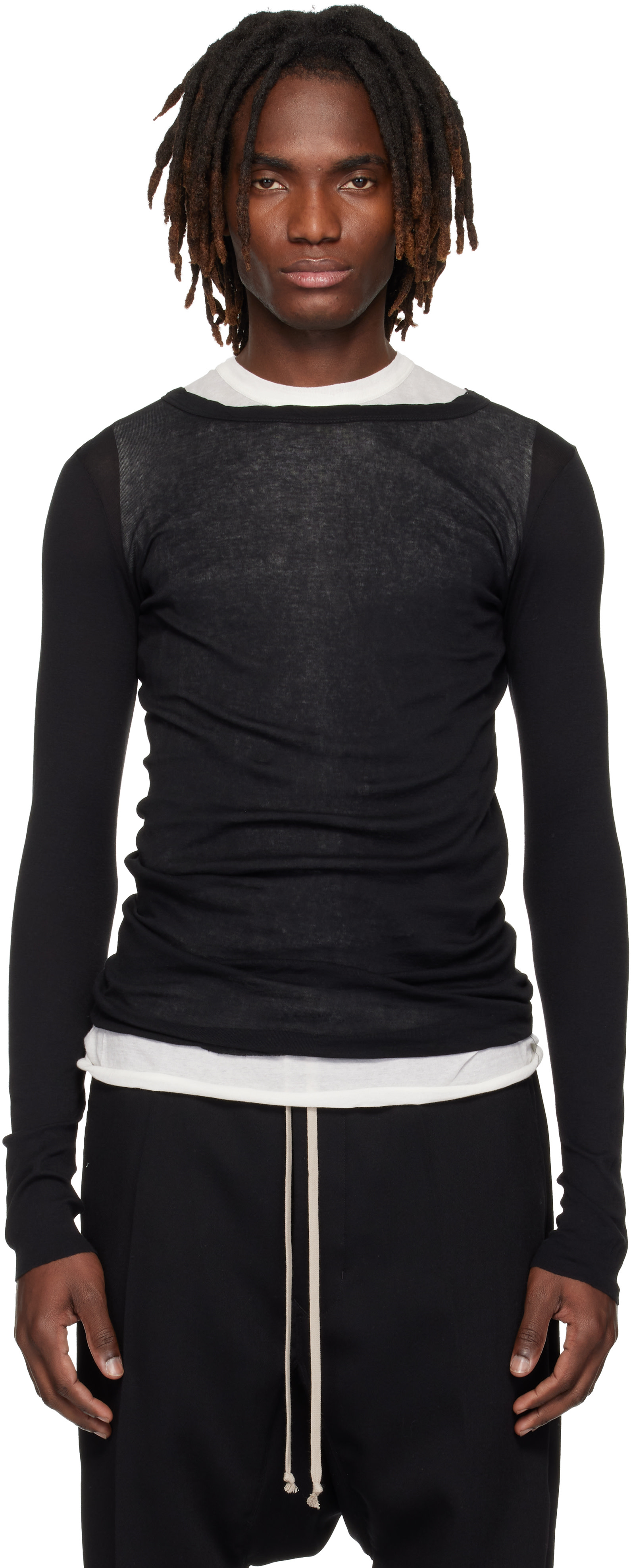 Rick Owens: Black Temple Rib LS T-shirt | SSENSE