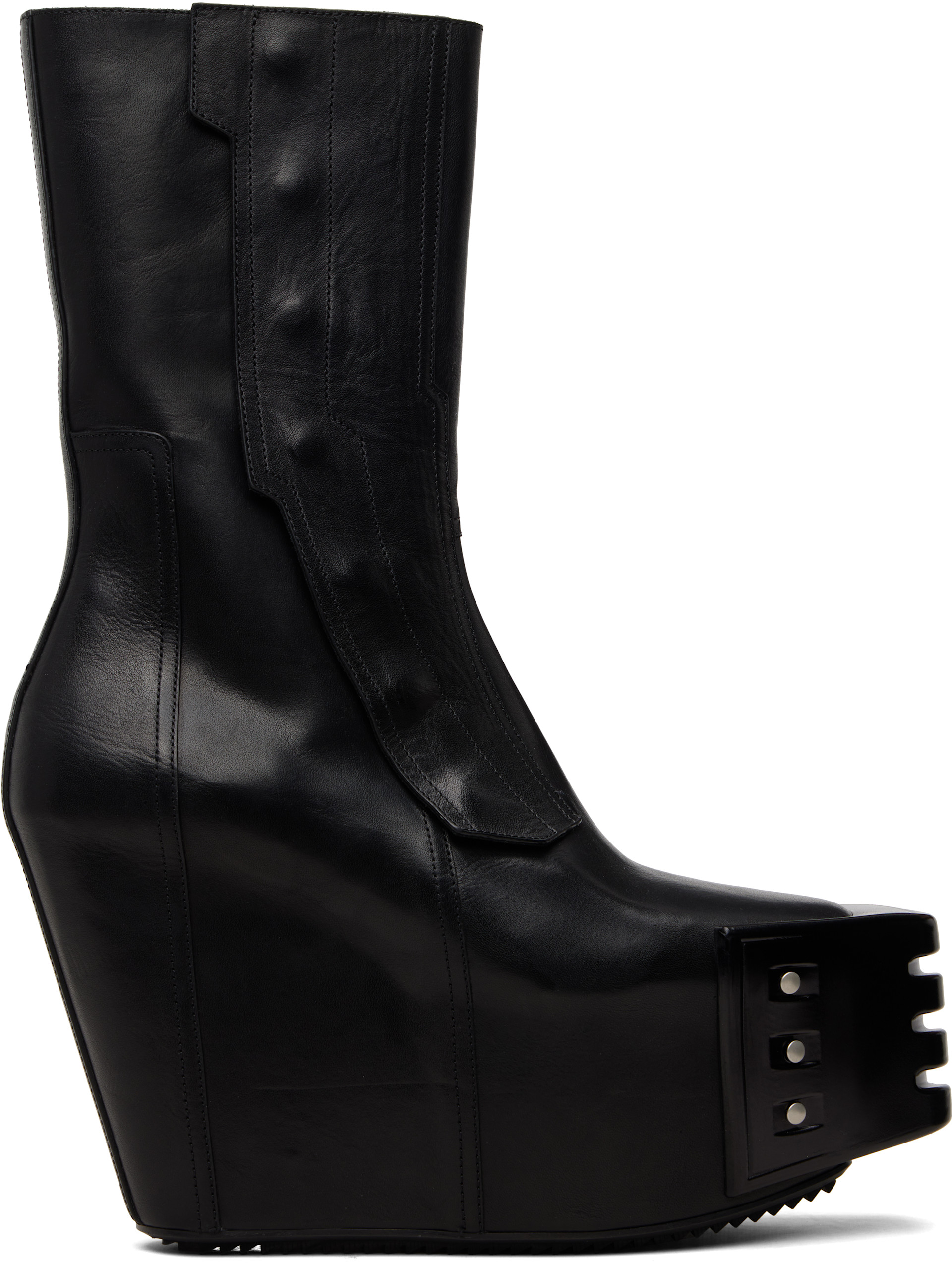 Rick Owens: Black Temple Grilled Moto Wedge Boots | SSENSE