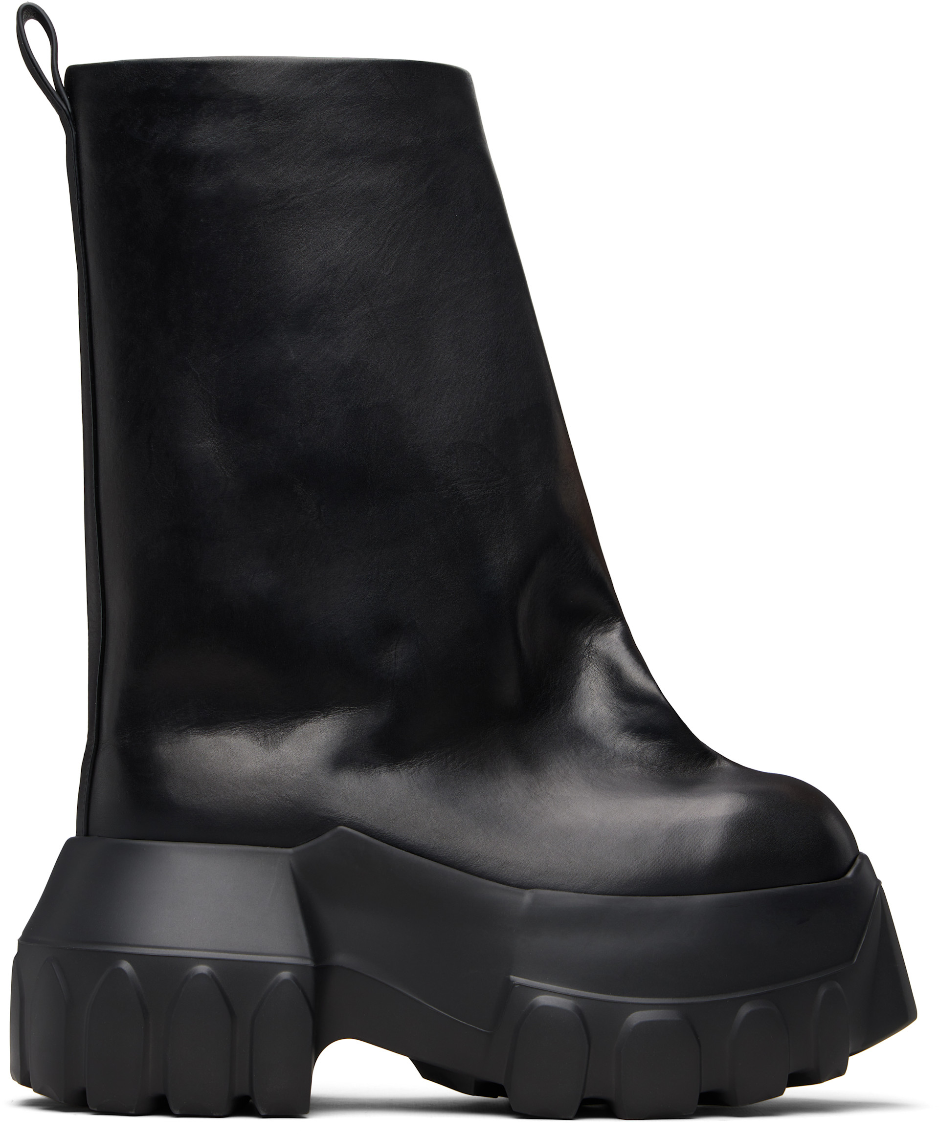 靴 RICK OWENS TEMPLE FLARED MEGA TRACTOR Rick Owens: Black Temple Flared Mega Tractor Boots | SSENSE