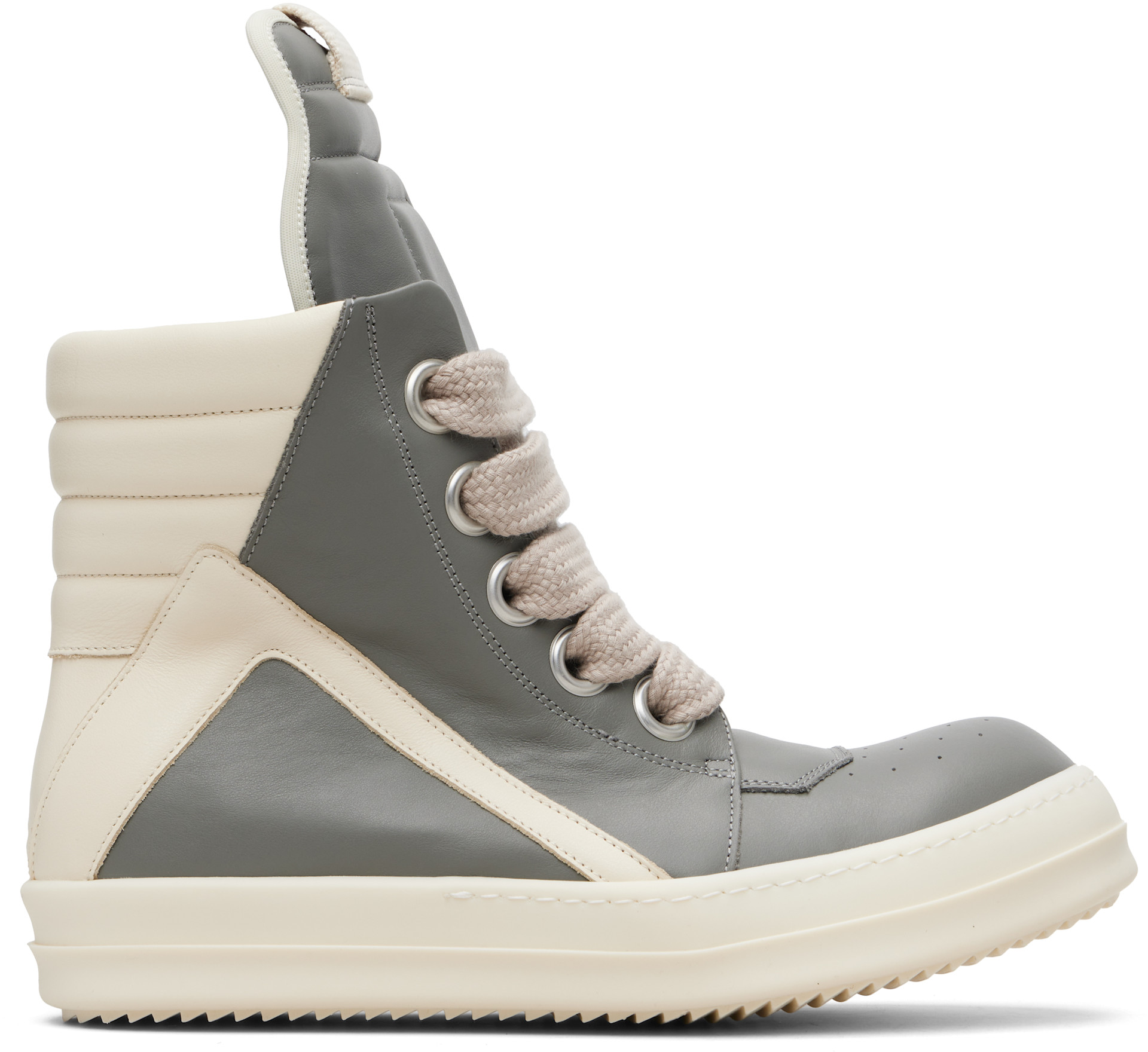 Rick Owens: Gray Temple Jumbolace Geobasket Sneakers | SSENSE