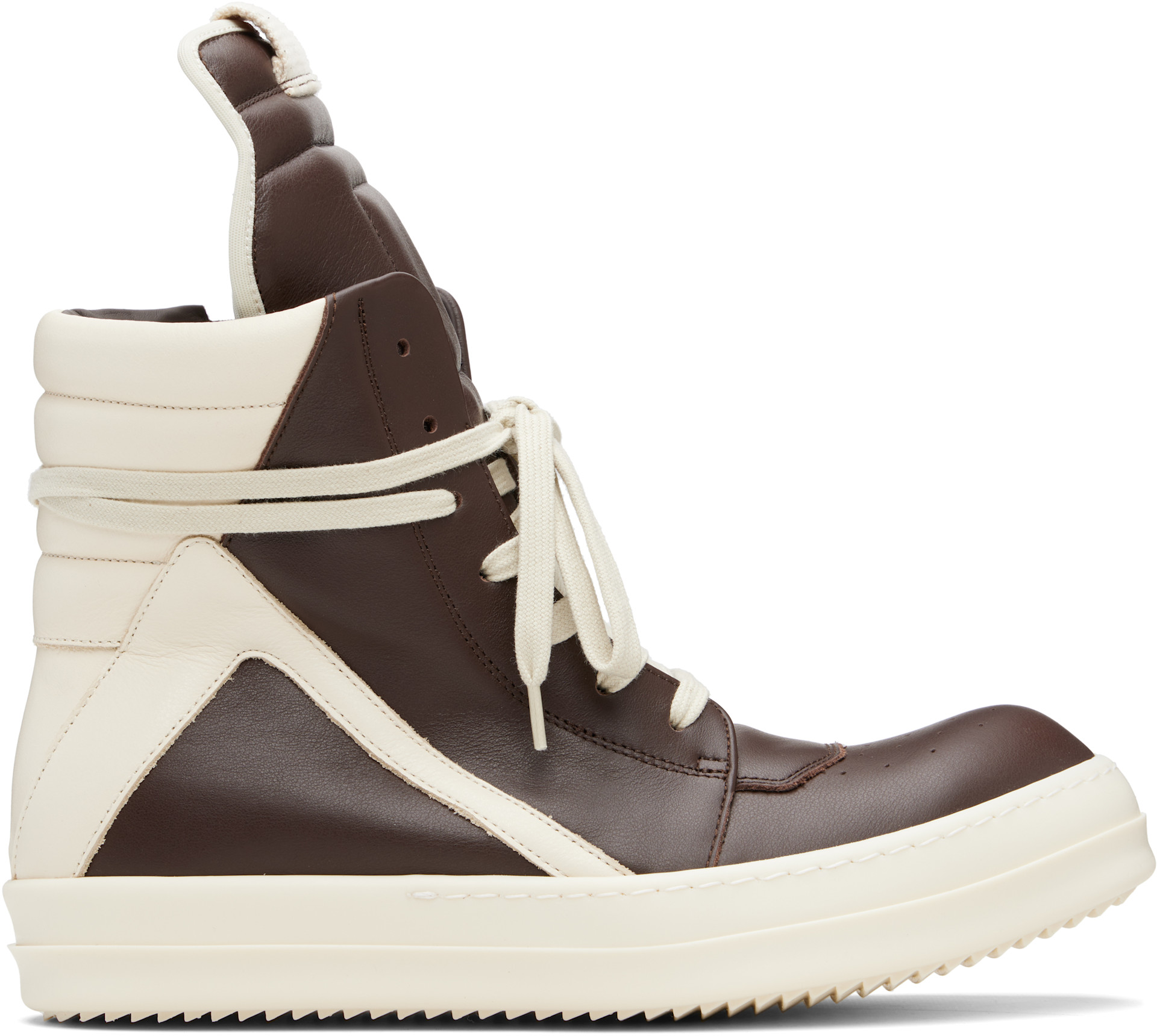 Rick Owens: Brown Temple Geobasket Sneakers | SSENSE Rick Owens: Brown Temple Geobasket Sneakers | SSENSE