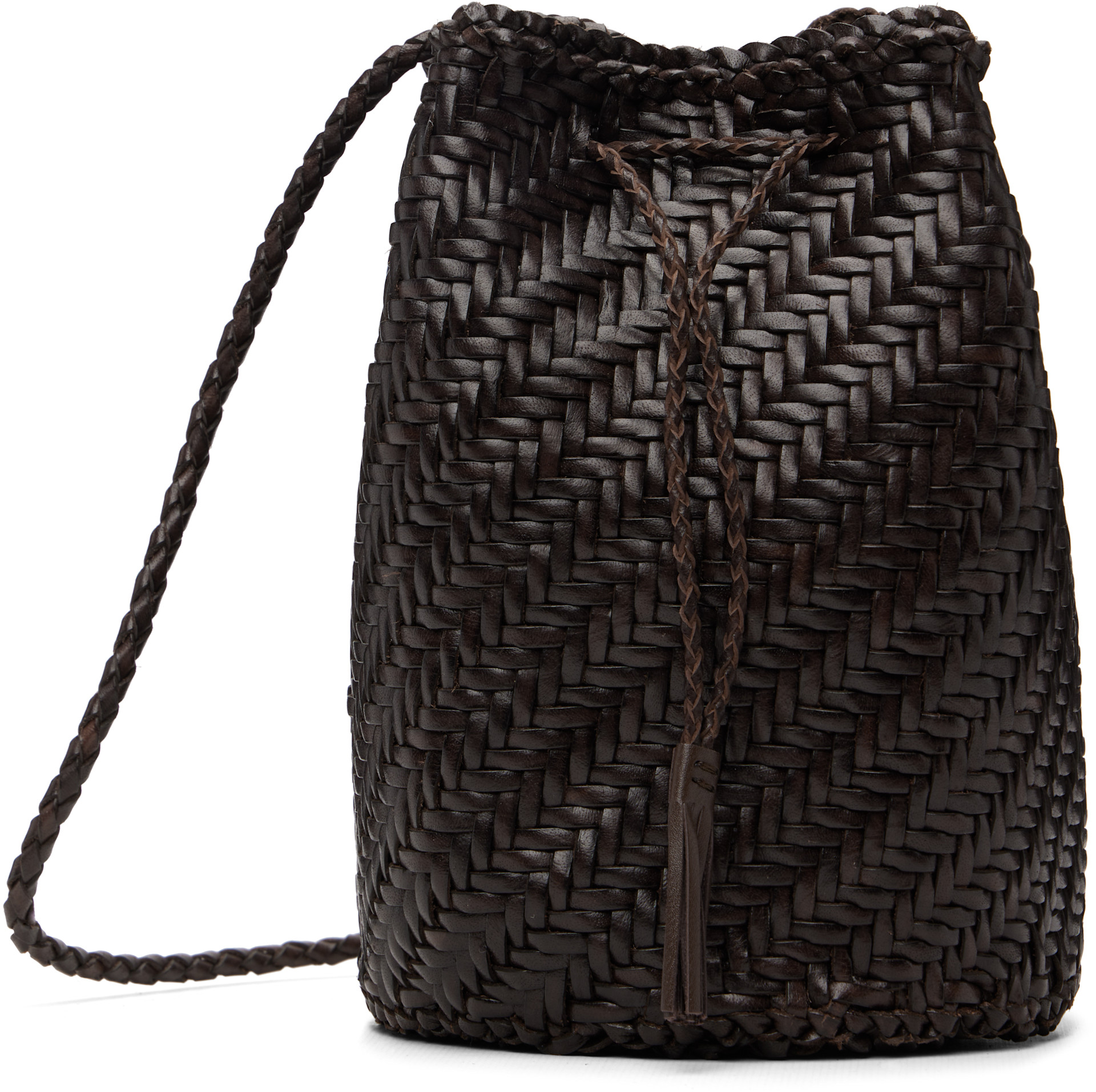 美品 dragon DIFFUSION POMPOM ショルダーバッグ 巾着 Dragon Diffusion: Brown Pompom Double Jump Bag | SSENSE