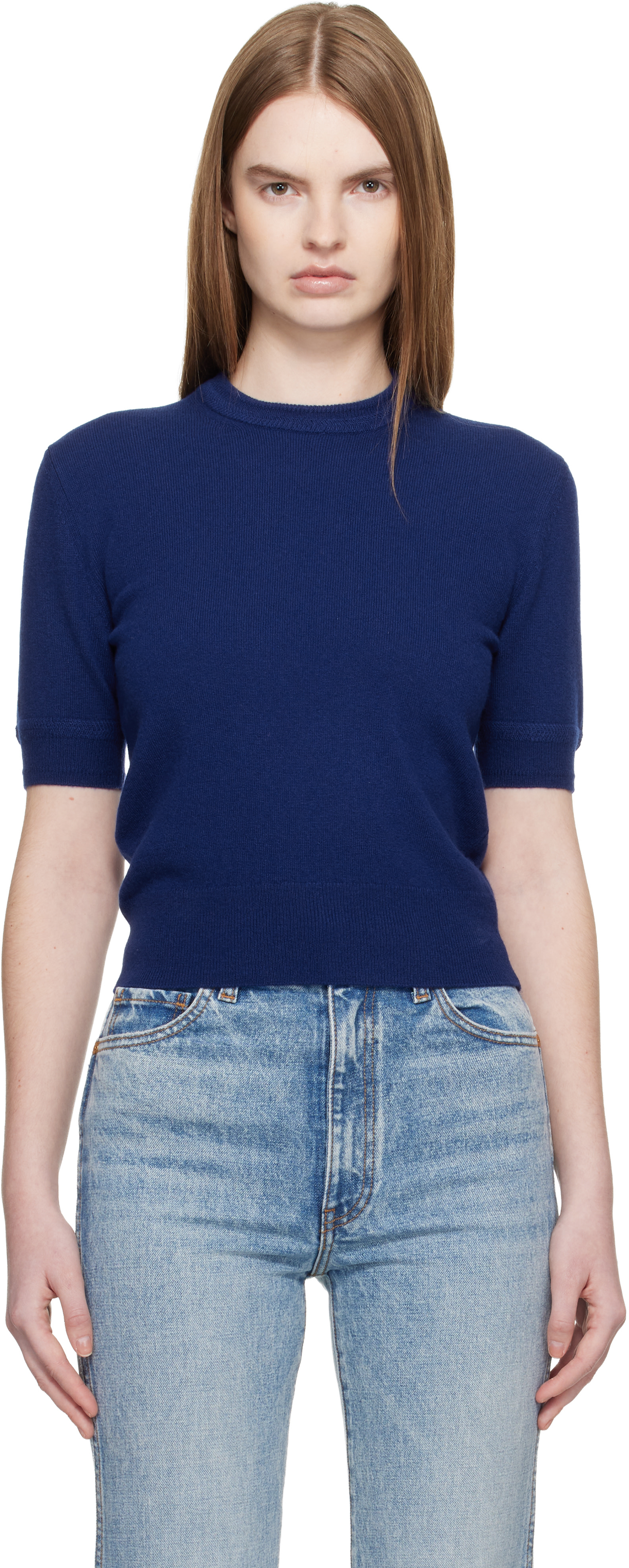 Jil Sander: Blue Lightweight Wool Knit T-Shirt | SSENSE