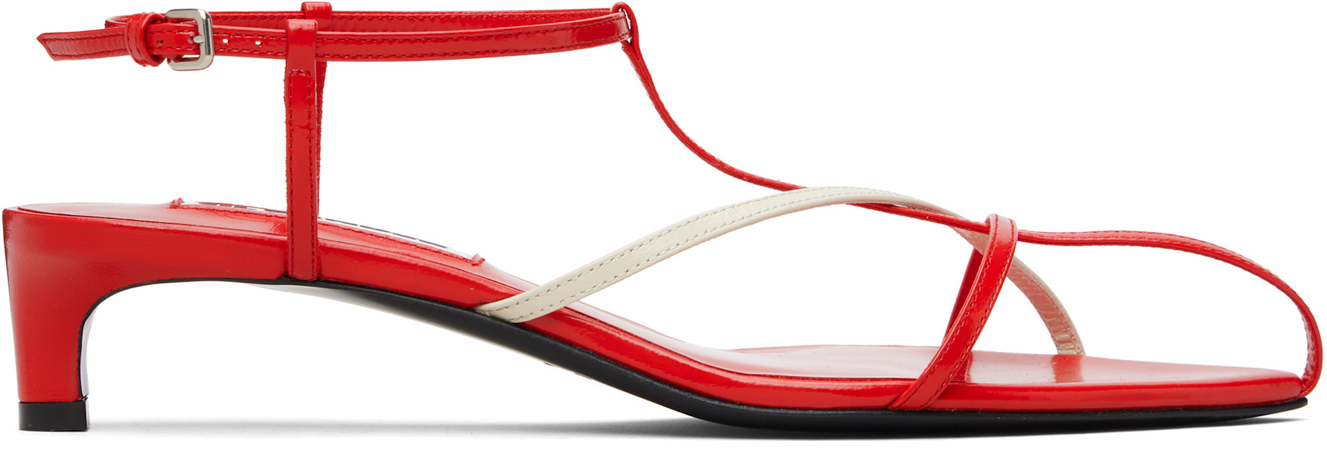 Jil Sander: Red Cage Low Heeled Sandals | SSENSE