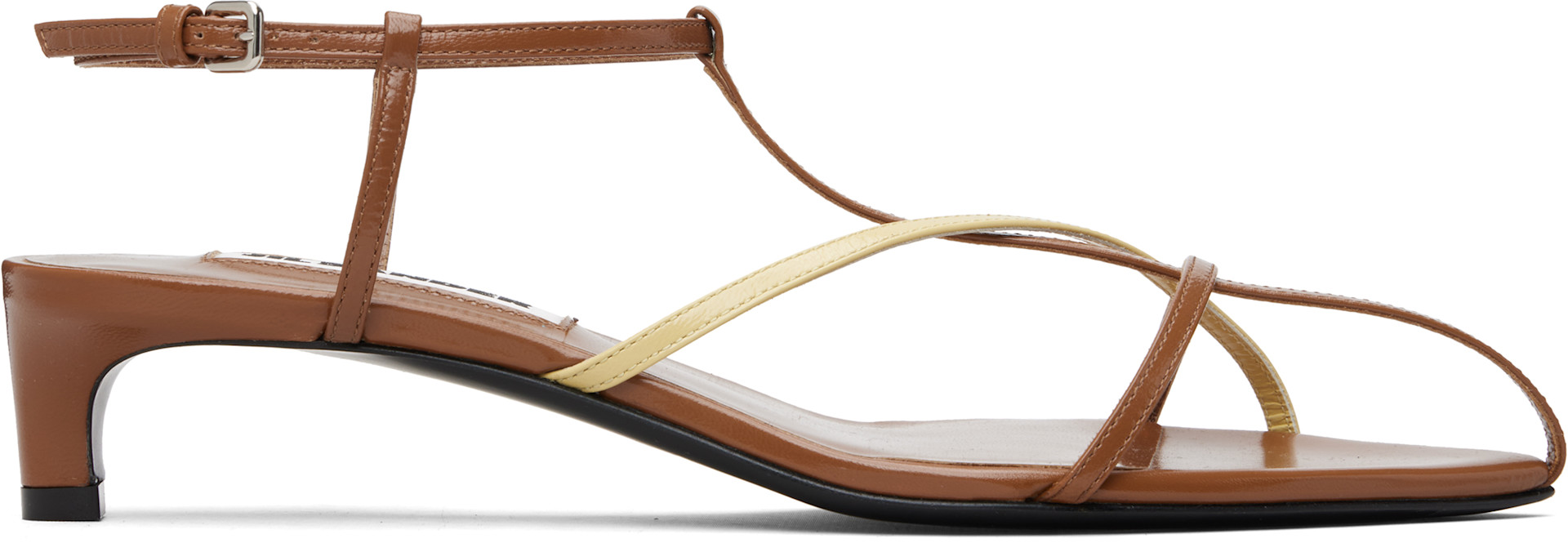 Jil Sander: Tan Cage Low Heeled Sandals | SSENSE