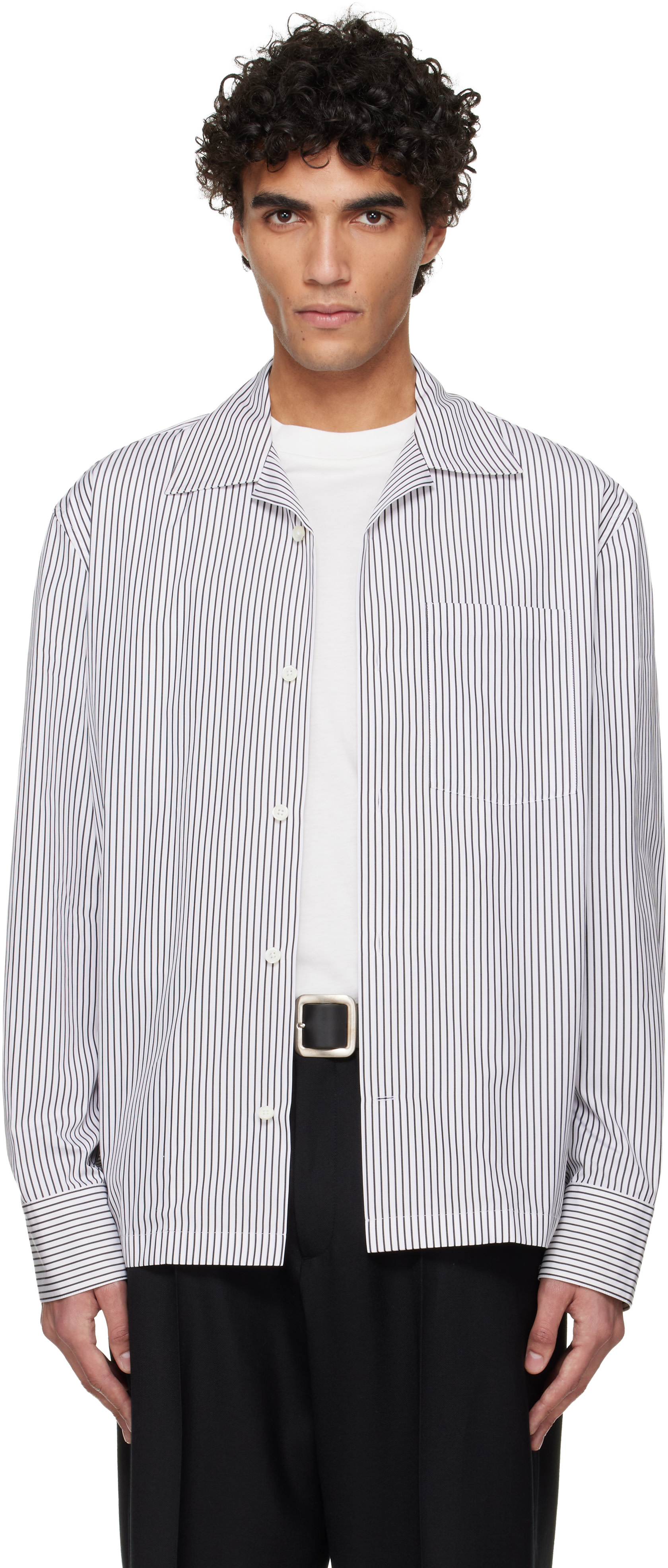 Jil Sander: White & Black Lightweight Cotton Shirt | SSENSE