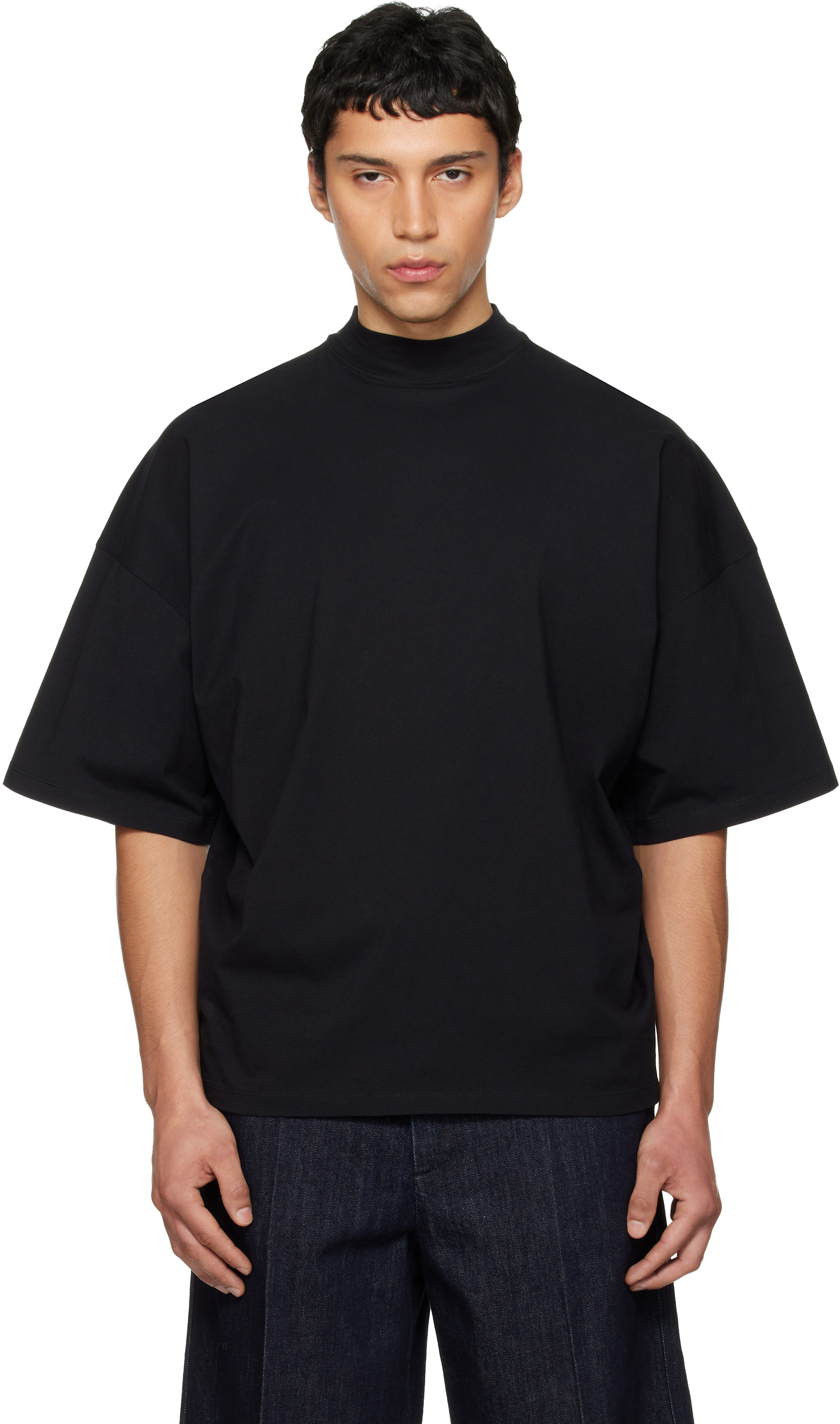 Jil Sander: Black Cotton Mock-Neck T-shirt | SSENSE