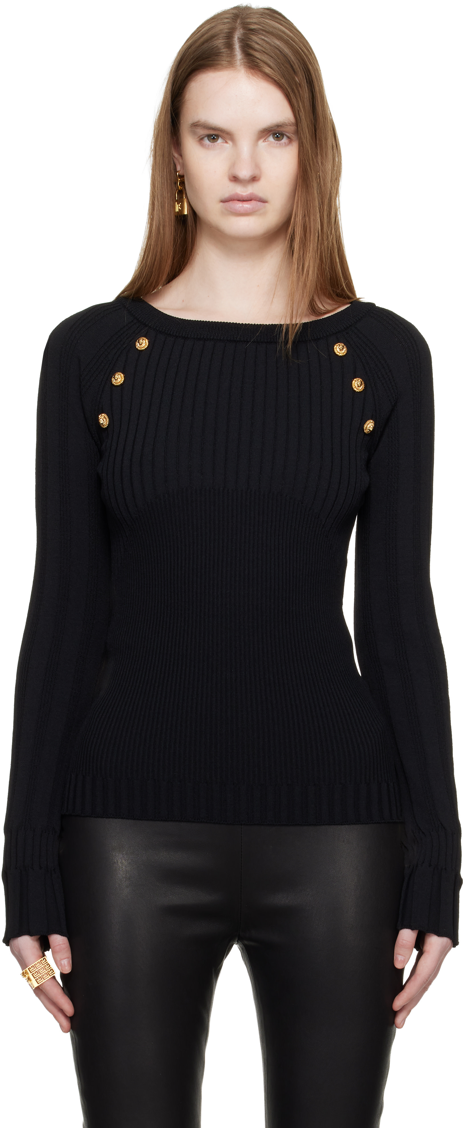 BALMAIN: Black Knit Buttons Sweater | SSENSE