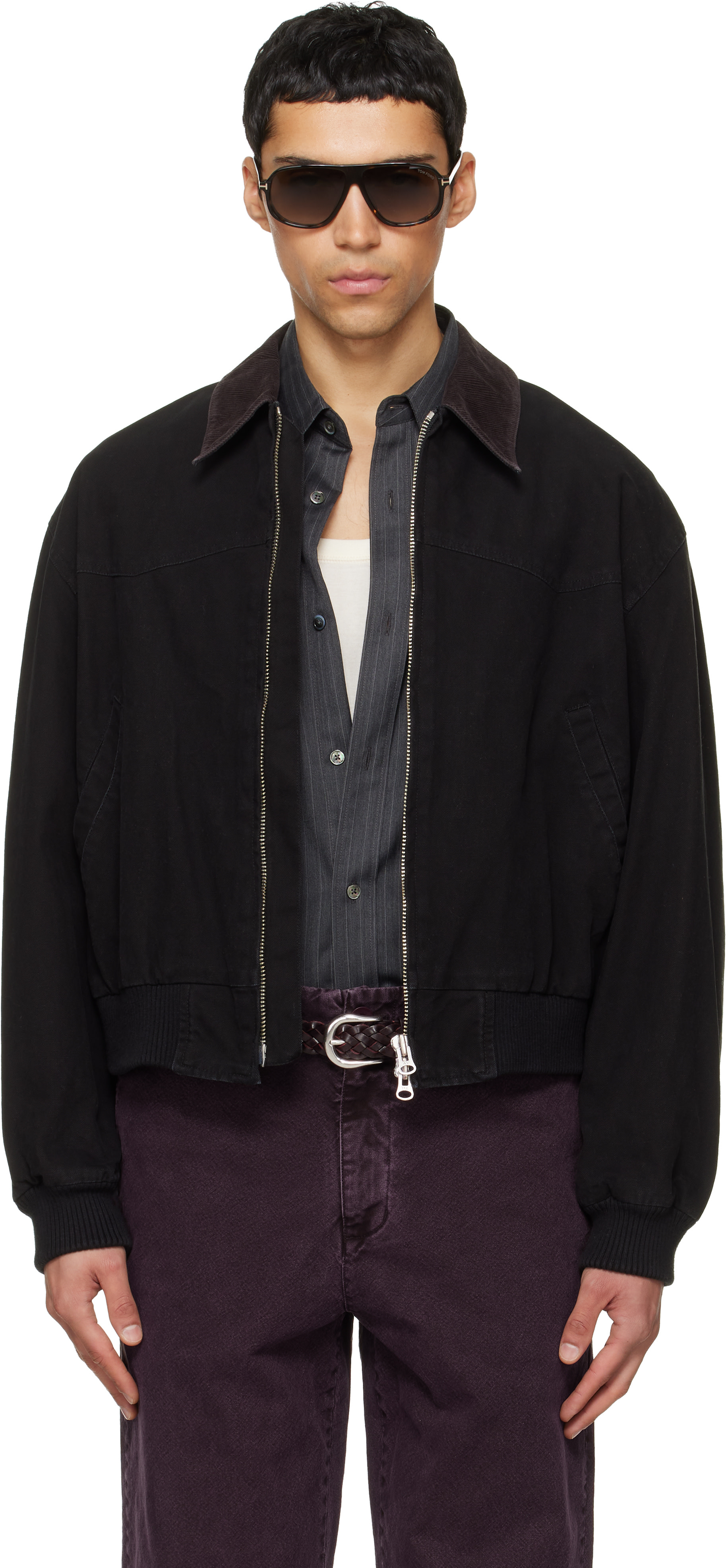 TONYWACK: Black Garment Washed Western Bomber Jacket | SSENSE