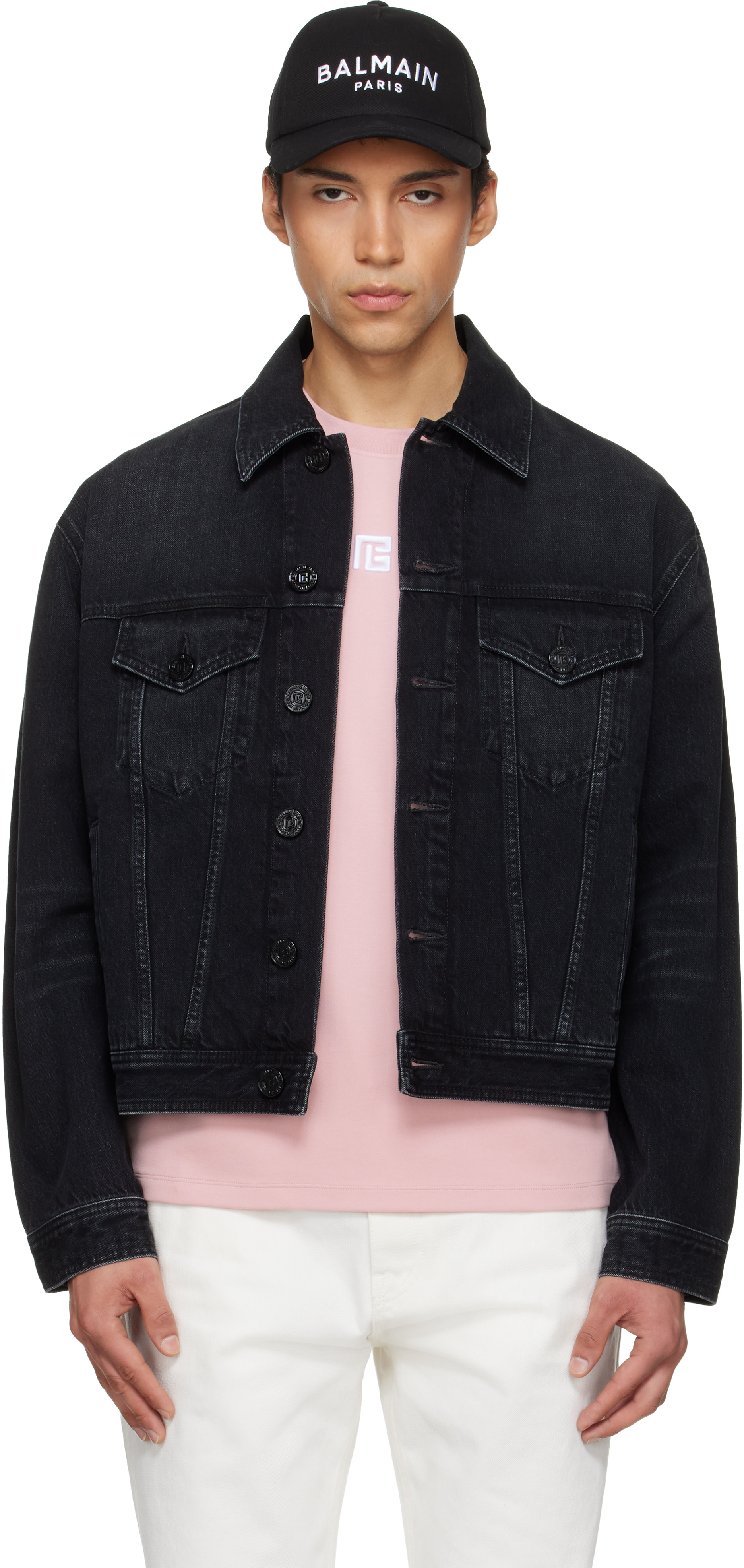 BALMAIN: Black Faded Denim Jacket | SSENSE Canada