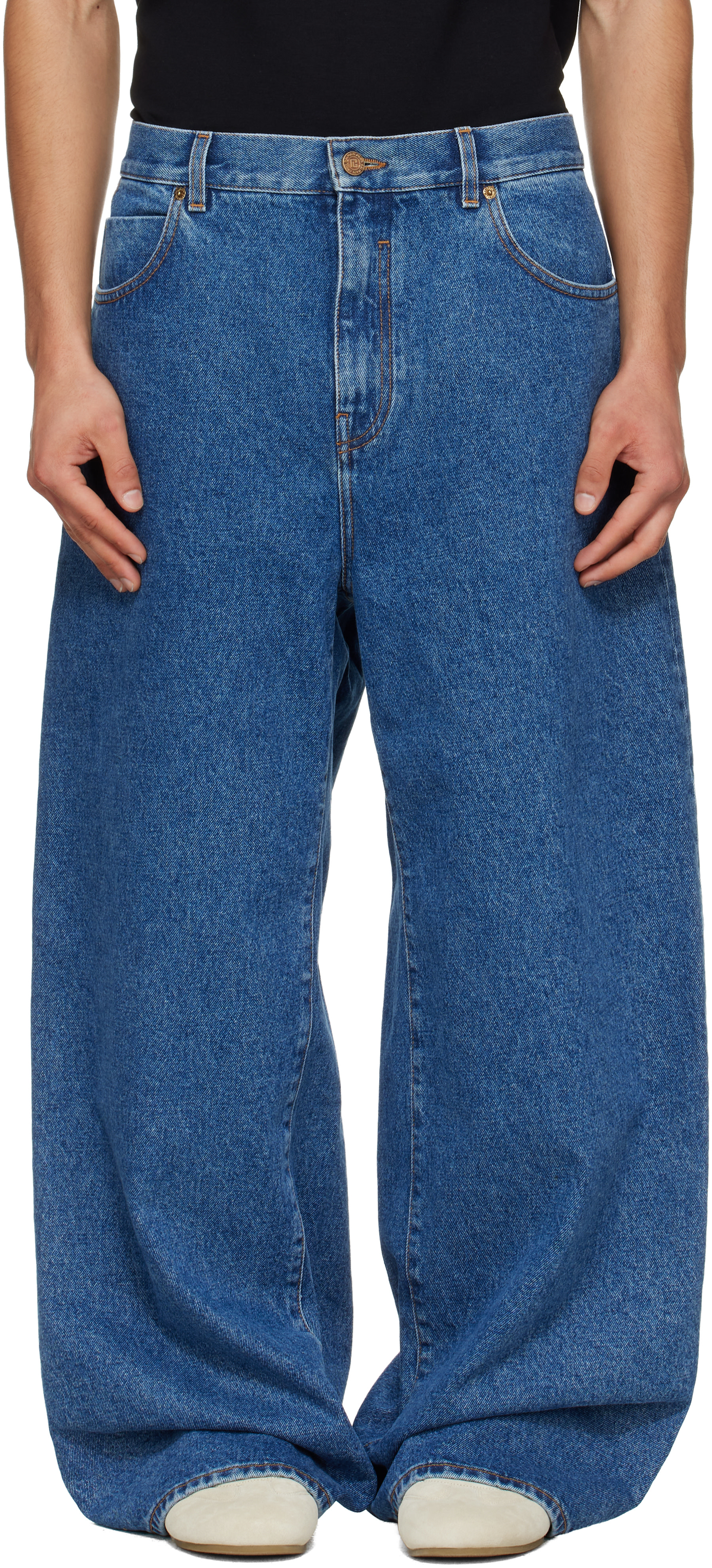 BALMAIN: Blue Wide-Leg Jeans | SSENSE