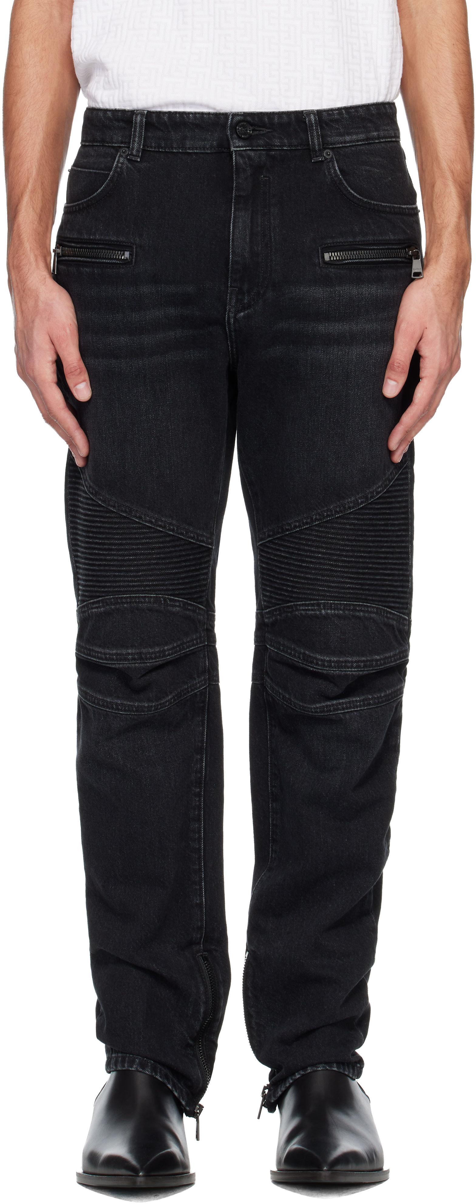 パンツ archive BALMAIN Biker Cargo Jeans BALMAIN: Black Vintage Denim Biker Jeans | SSENSE Canada