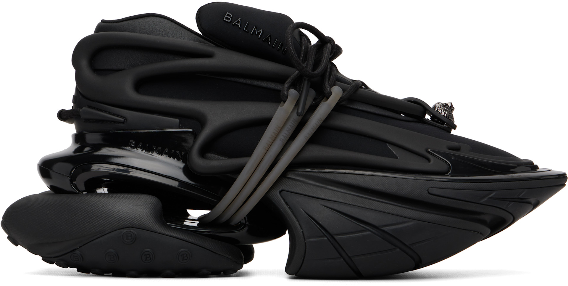BALMAIN: Black Leather Unicorn Low-Top Sneakers | SSENSE Canada