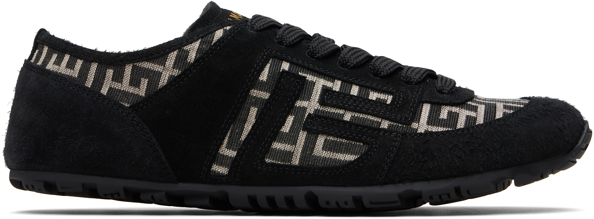 BALMAIN: Black Racer 45 Monogram Jacquard Sneakers | SSENSE Canada