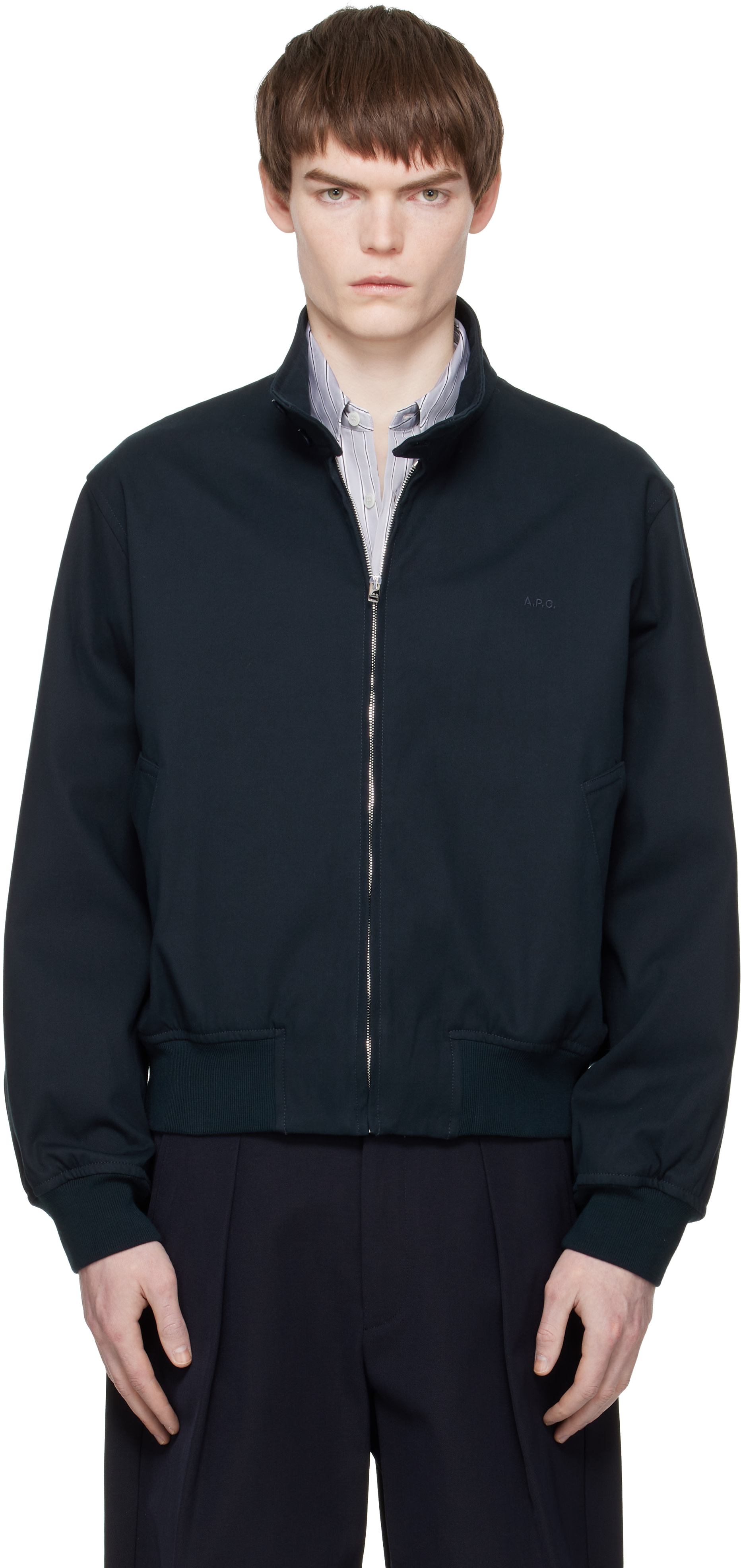 A.P.C.: Navy Zipped Jacket | SSENSE