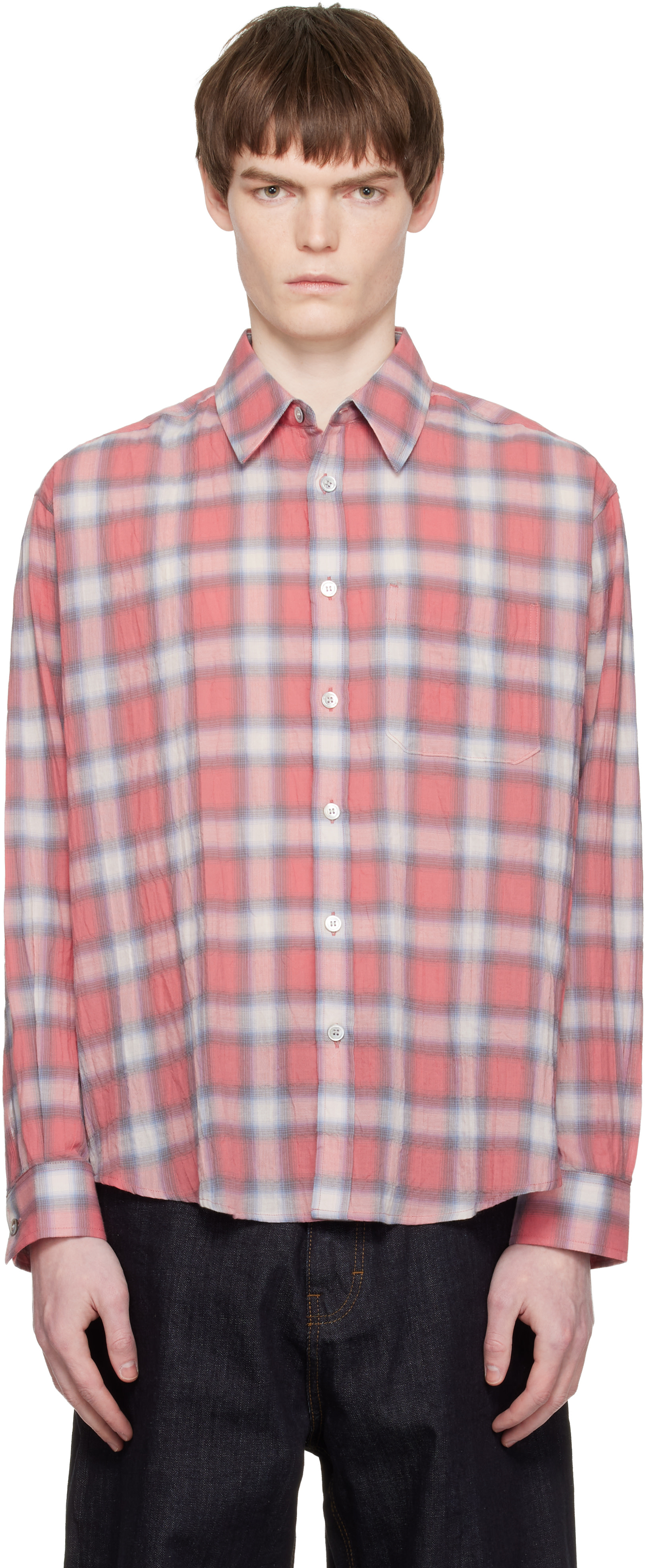 COOR: Red Seersucker Ombre Checkered Shirt | SSENSE Germany